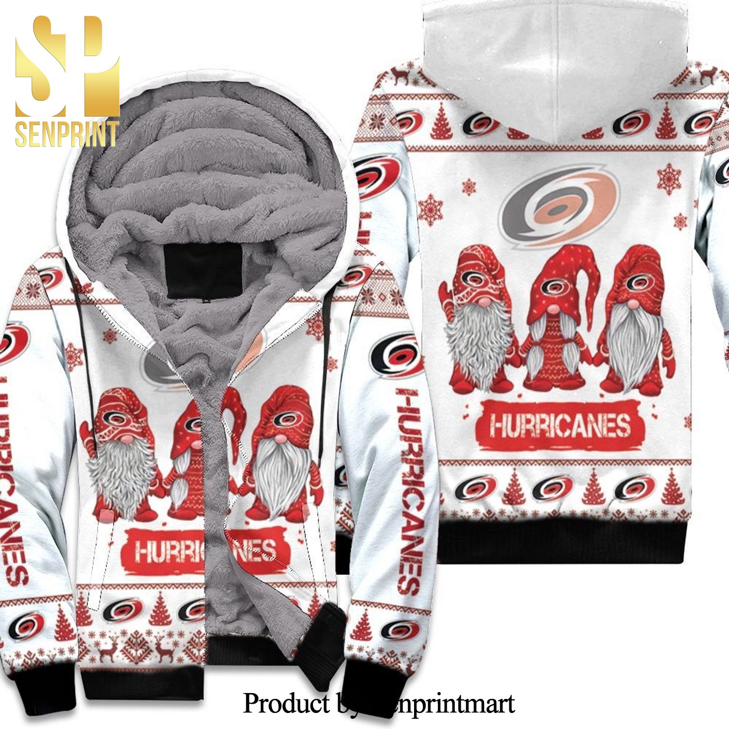 Christmas Gnomes Carolina Hurricanes Cool Style Unisex Fleece Hoodie