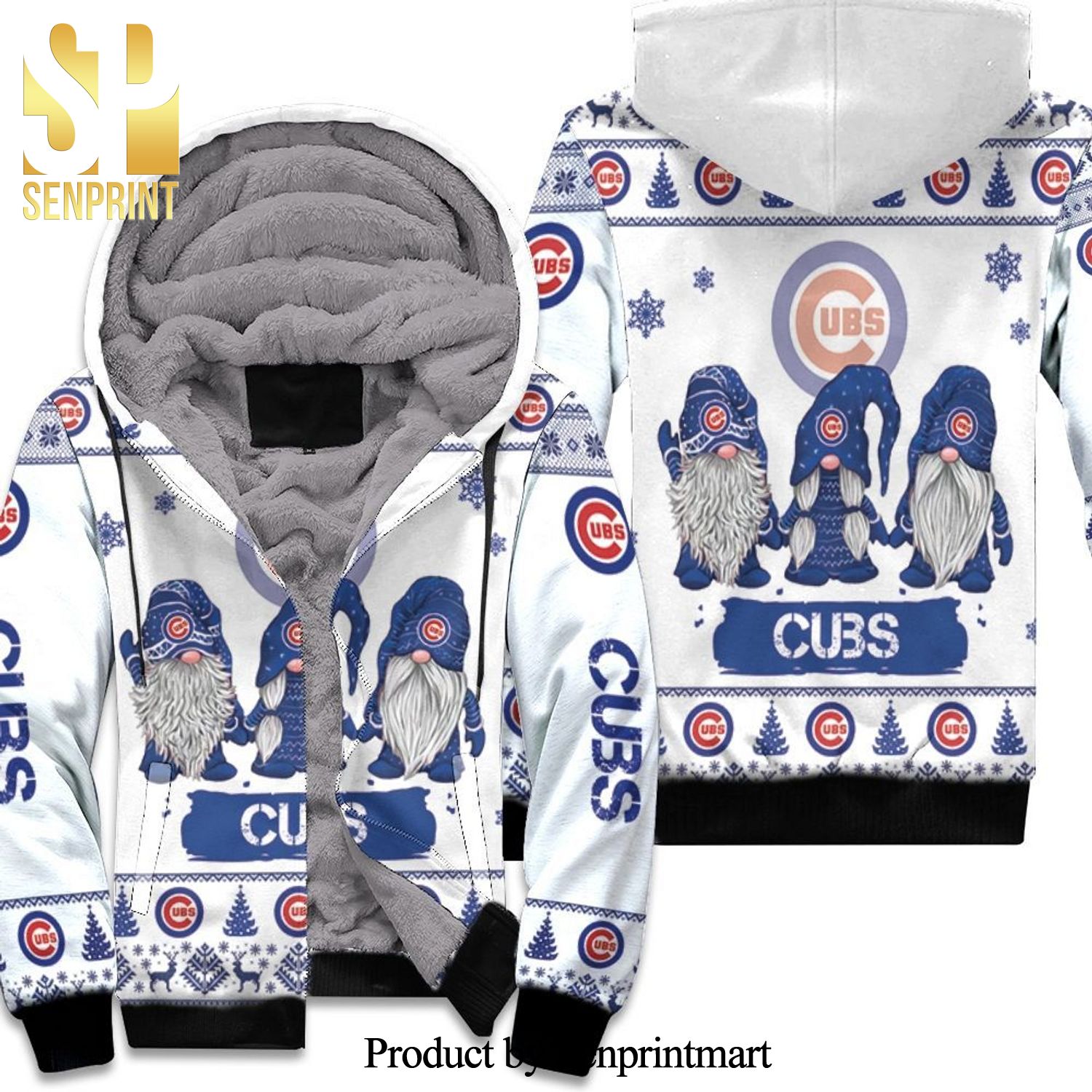 Christmas Gnomes Chicago Cubs Best Combo Full Printing Unisex Fleece Hoodie