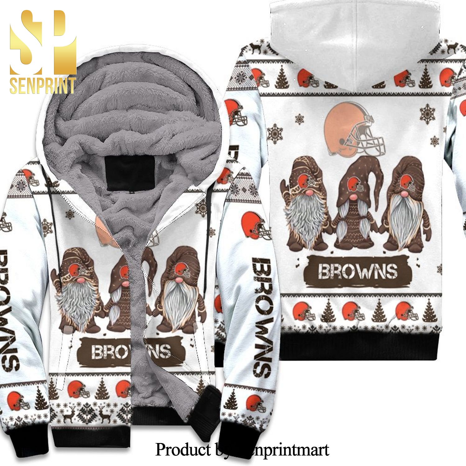 Christmas Gnomes Cleveland Browns Cool Version Full Print Unisex Fleece Hoodie