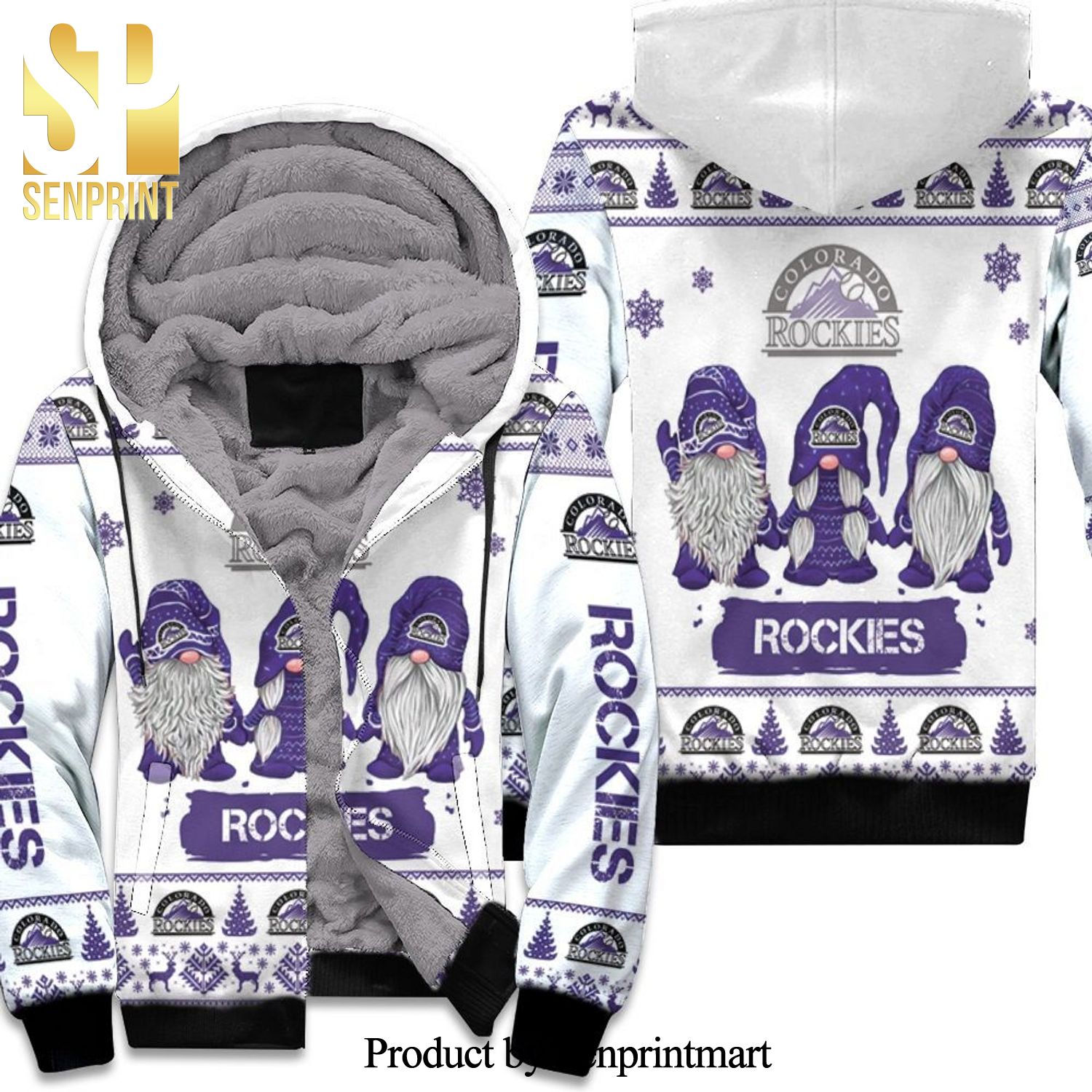 Christmas Gnomes Colorado Rockies Hot Version All Over Printed Unisex Fleece Hoodie