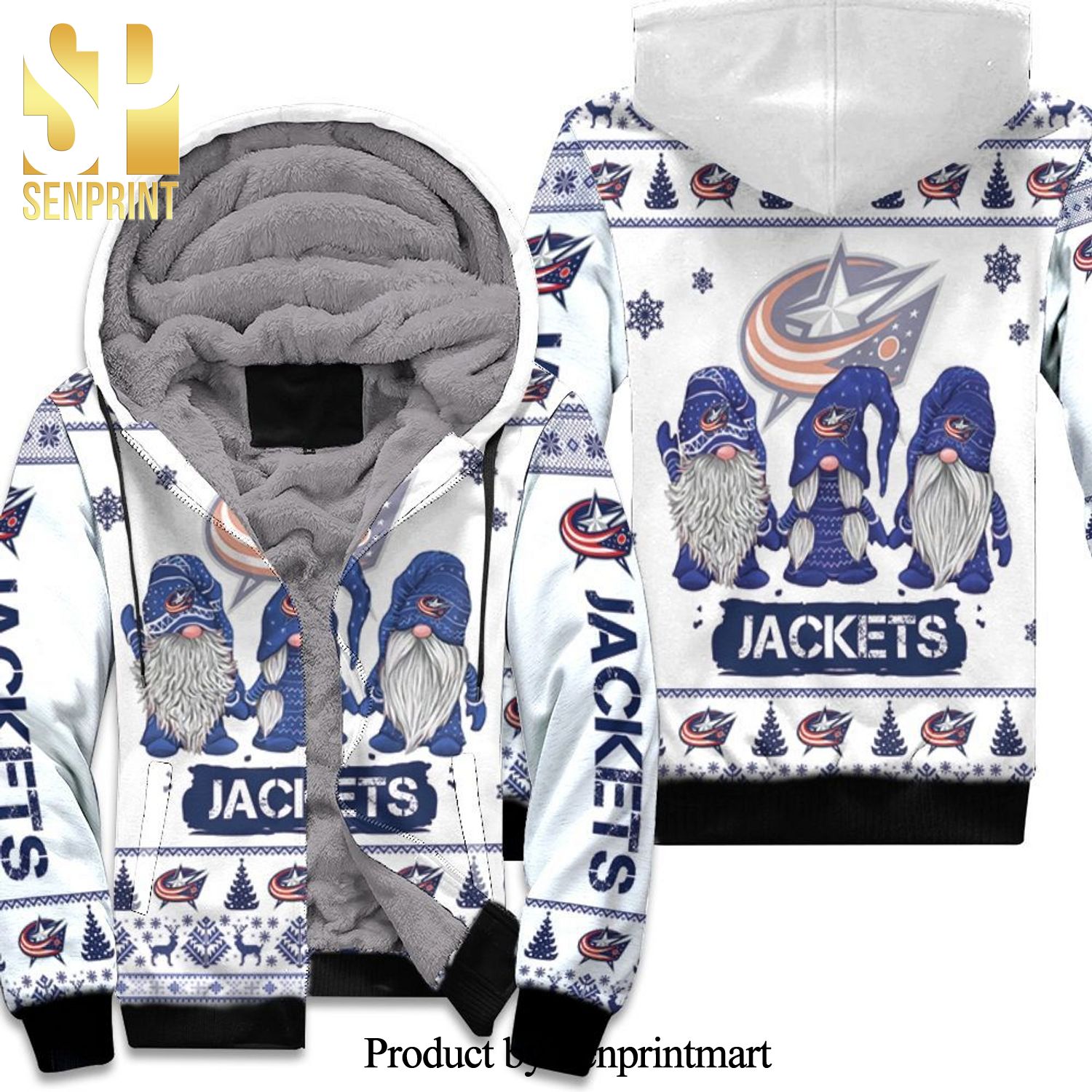 Christmas Gnomes Columbus Blue Jackets New Outfit Full Printed Unisex Fleece Hoodie