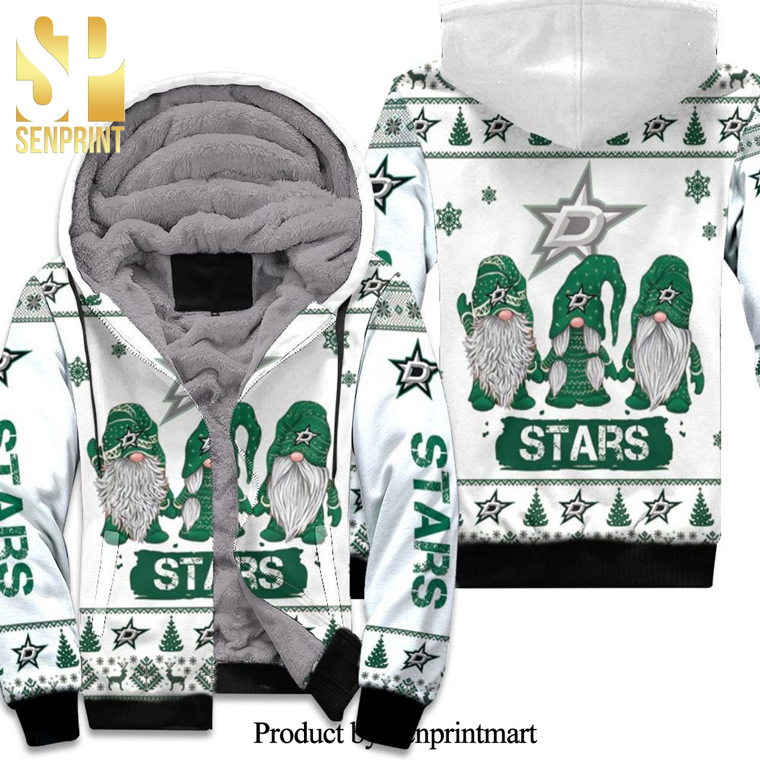 Christmas Gnomes Dallas Stars High Fashion Full Printing Unisex Fleece Hoodie