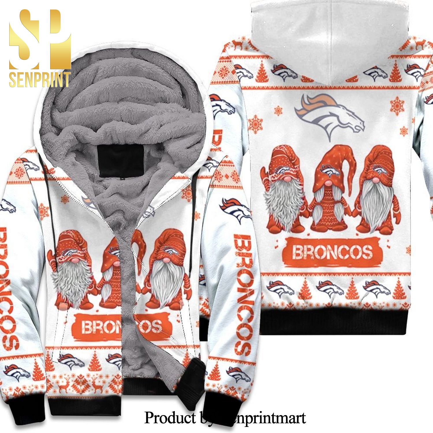 Christmas Gnomes Denver Broncos New Style Full Print Unisex Fleece Hoodie