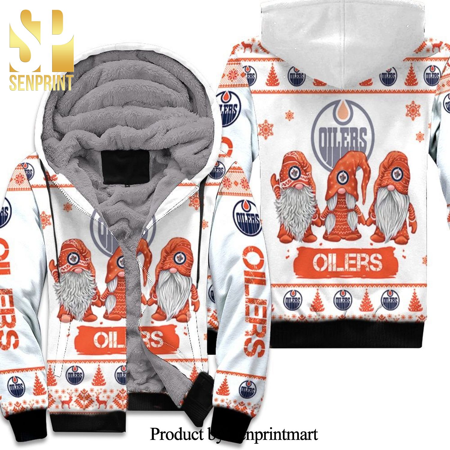 Christmas Gnomes Edmonton Oilers Full Print Unisex Fleece Hoodie