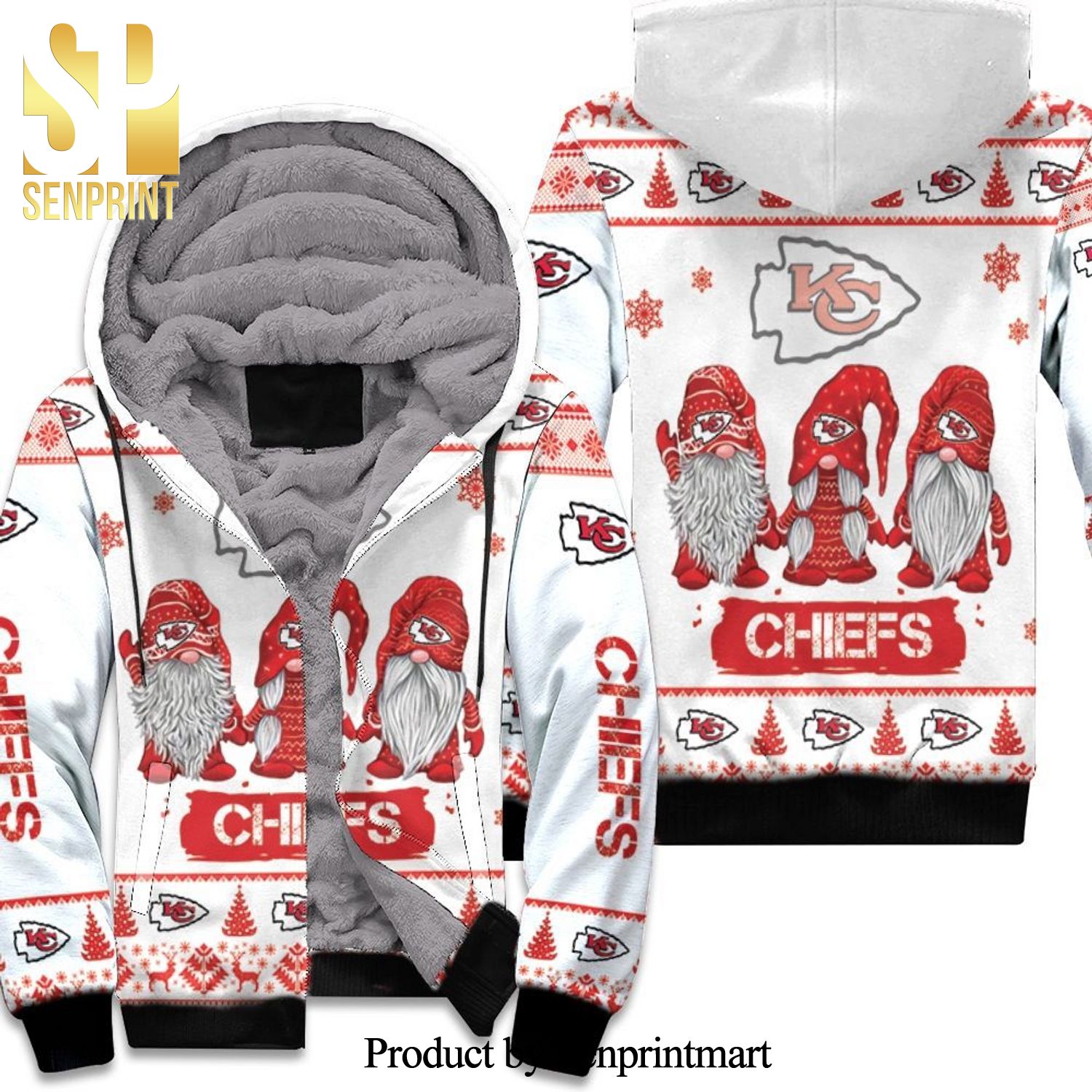 Christmas Gnomes Kansas City Chiefs New Outfit Unisex Fleece Hoodie