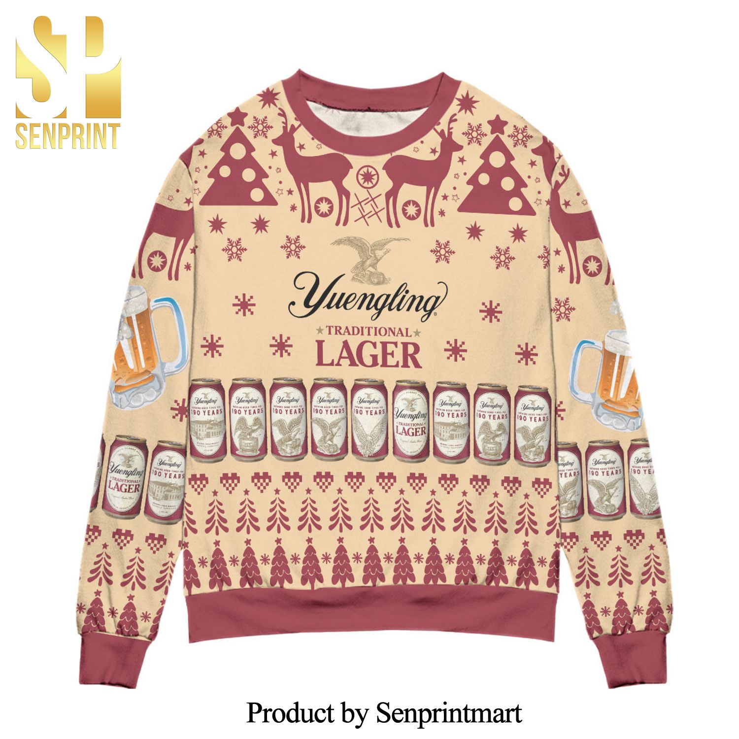 Yuengling Traditional Lager Reindeer And Snowflake Pattern Knitted Ugly Christmas Sweater