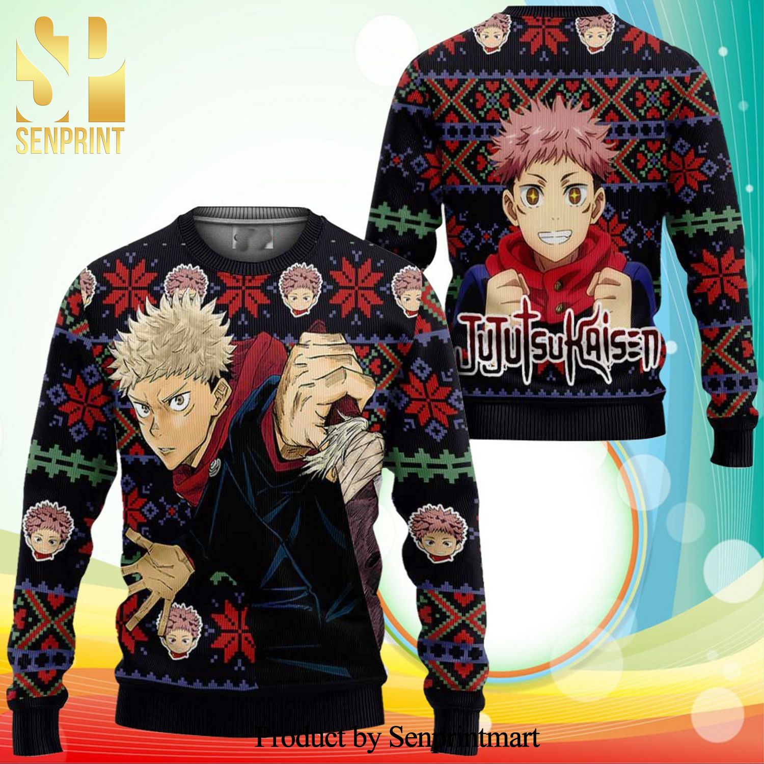 Yuji Itadori Jujutsu Kaisen Anime Knitted Ugly Christmas Sweater