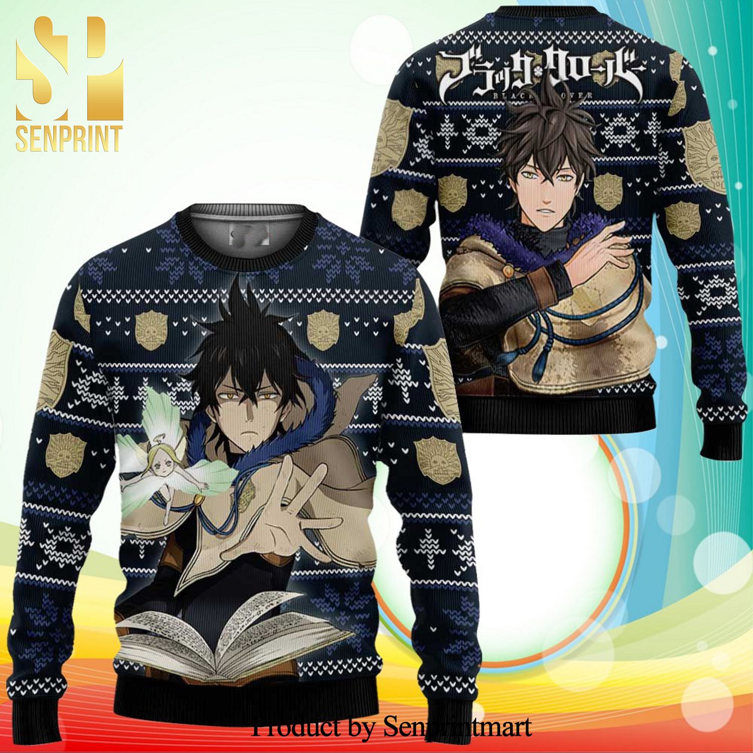 Yuno And Sylph Black Clover Manga Anime Knitted Ugly Christmas Sweater