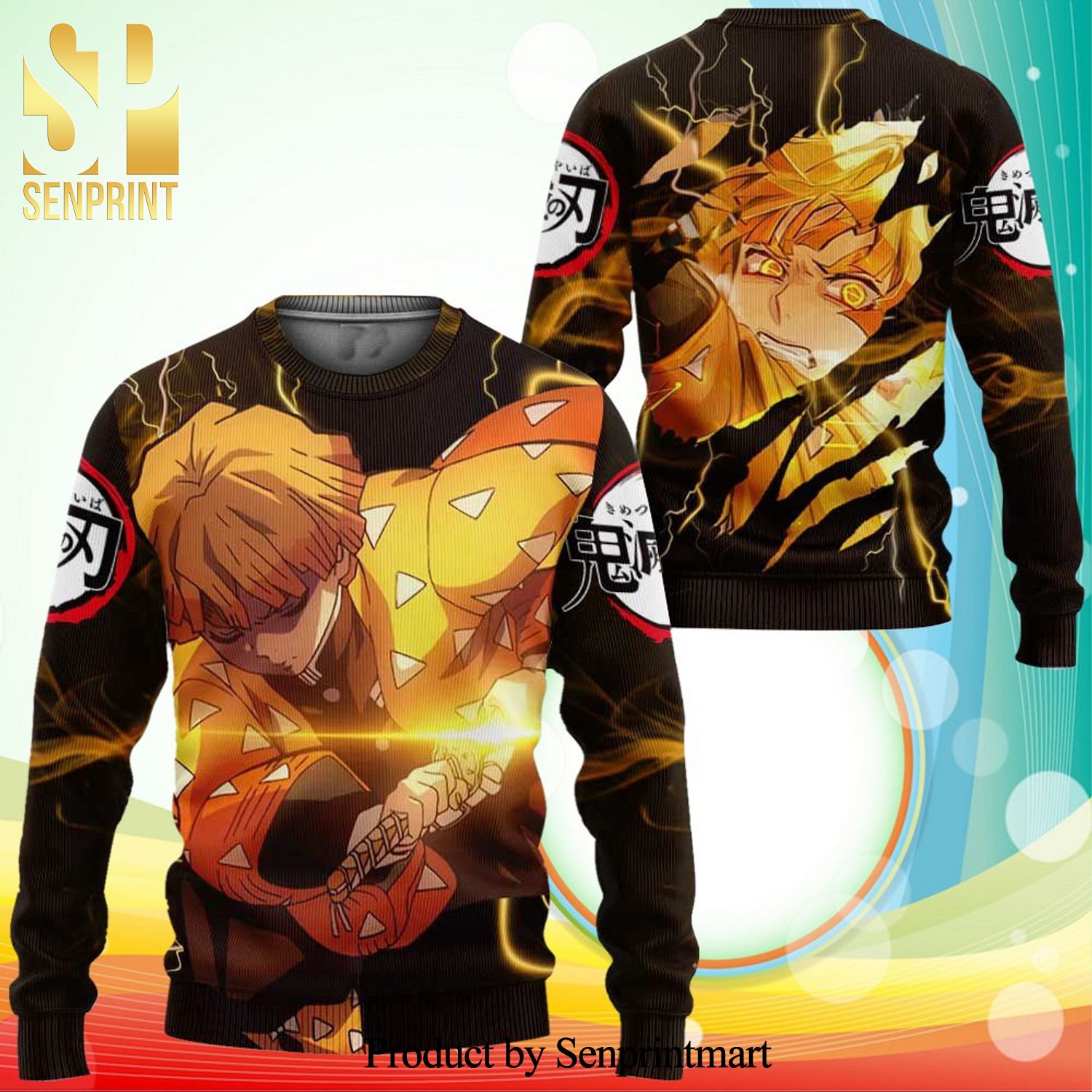 Zenitsu Agatsuma Demon Slayer Manga Anime Knitted Ugly Christmas Sweater