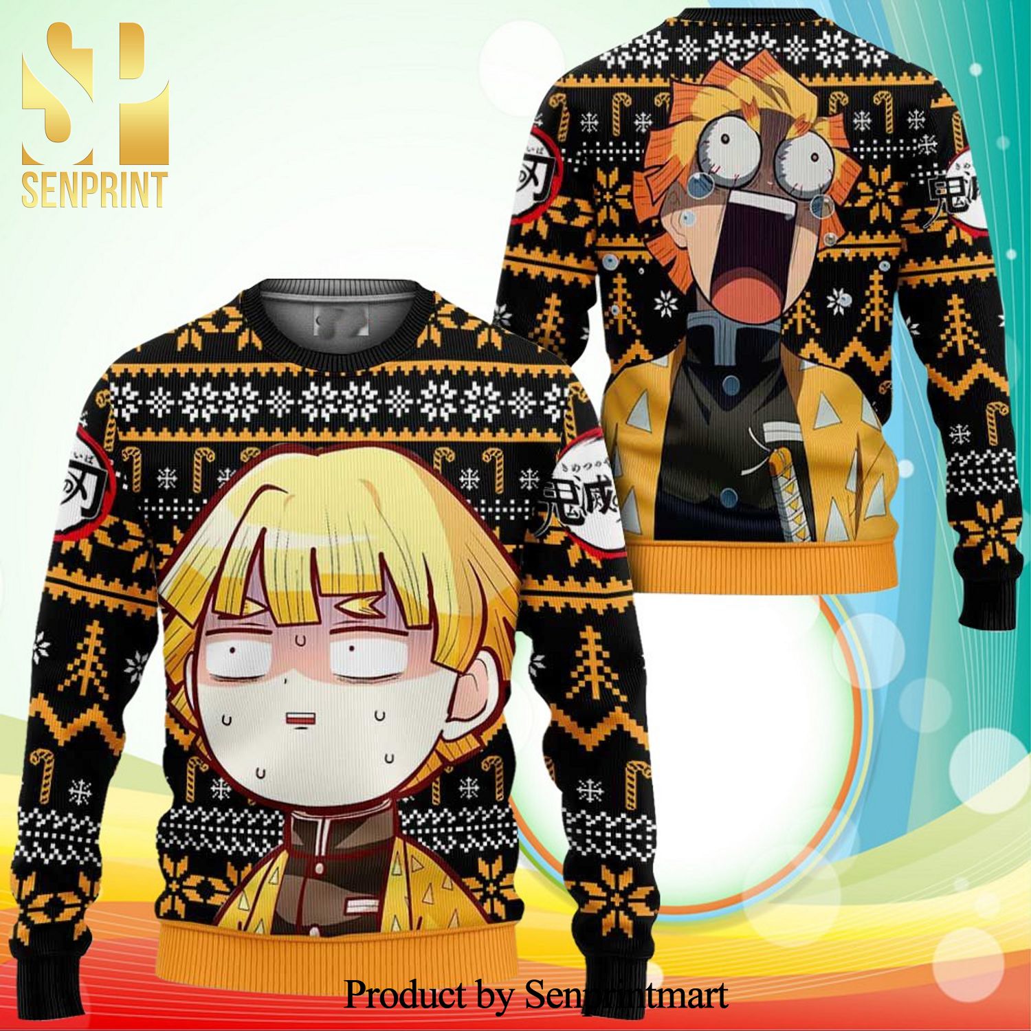Zenitsu Anime Demon Slayer Knitted Ugly Christmas Sweater
