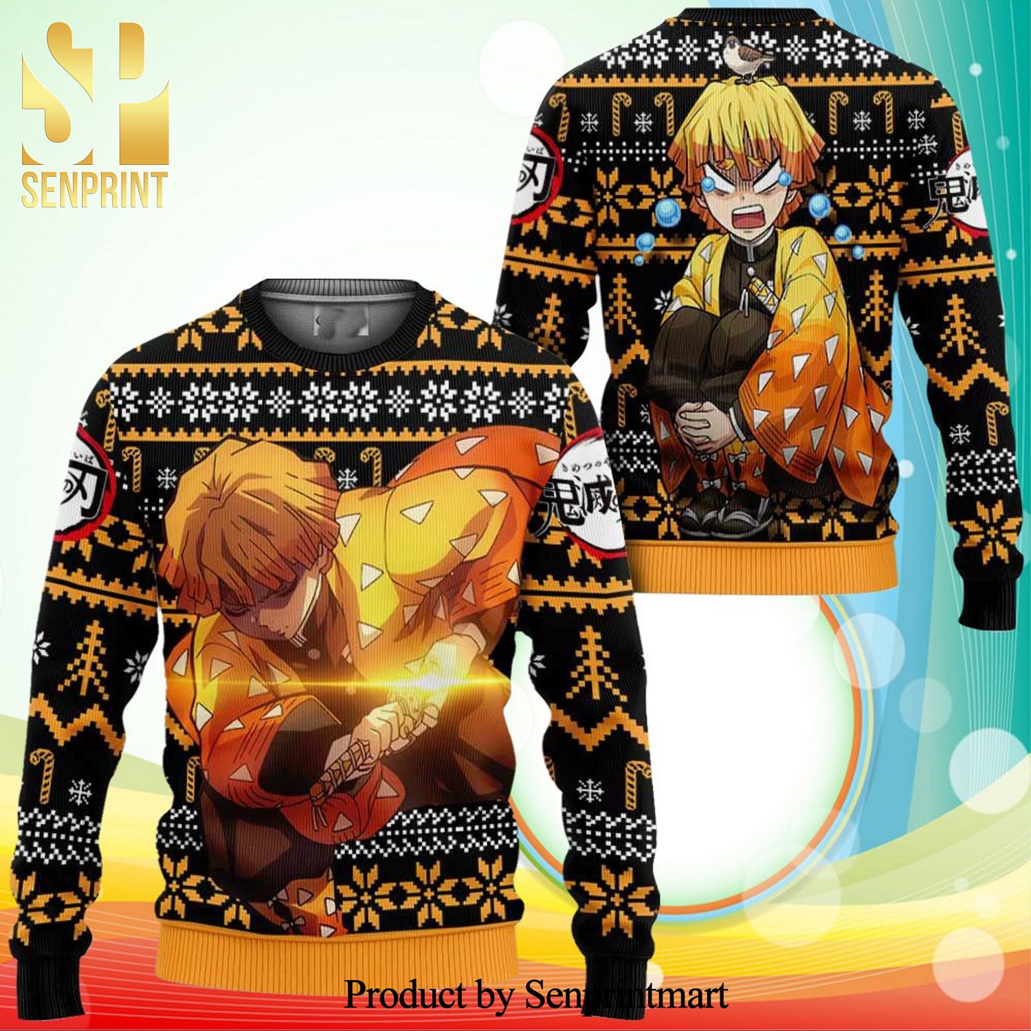 Zenitsu Demon Slayer Manga Anime Knitted Ugly Christmas Sweater