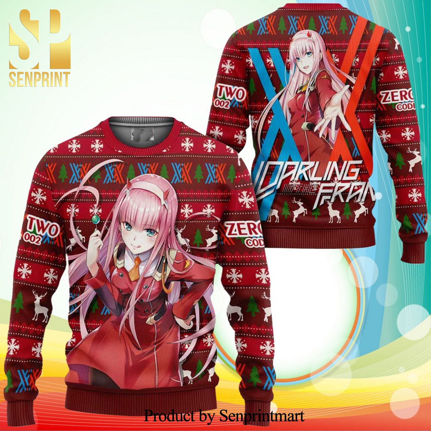 Zero Two Code 002 Darling In The Franxx Manga Anime Knitted Ugly Christmas Sweater