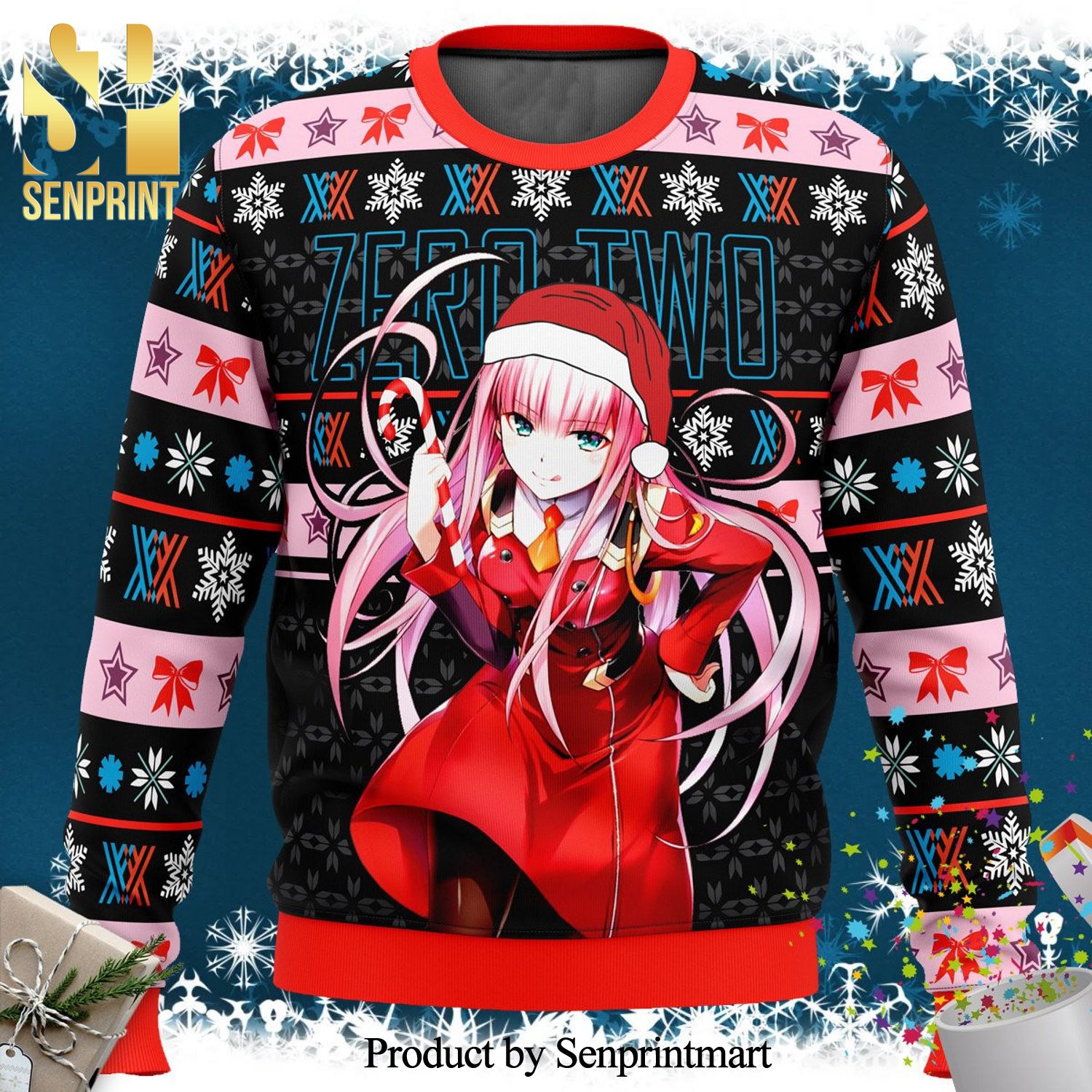 Zero Two Darling In The Franxx Anime Knitted Ugly Christmas Sweater