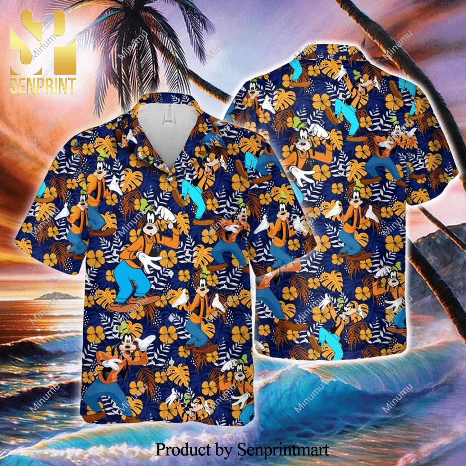 Goofy Dog Disney Aloha Summer Full Printing Hawaiian Shirt – Blue