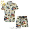 Goofy Dog Hibiscus Disney Cartoon Graphics Full Printing Combo Hawaiian Shirt And Beach Shorts – White Blue