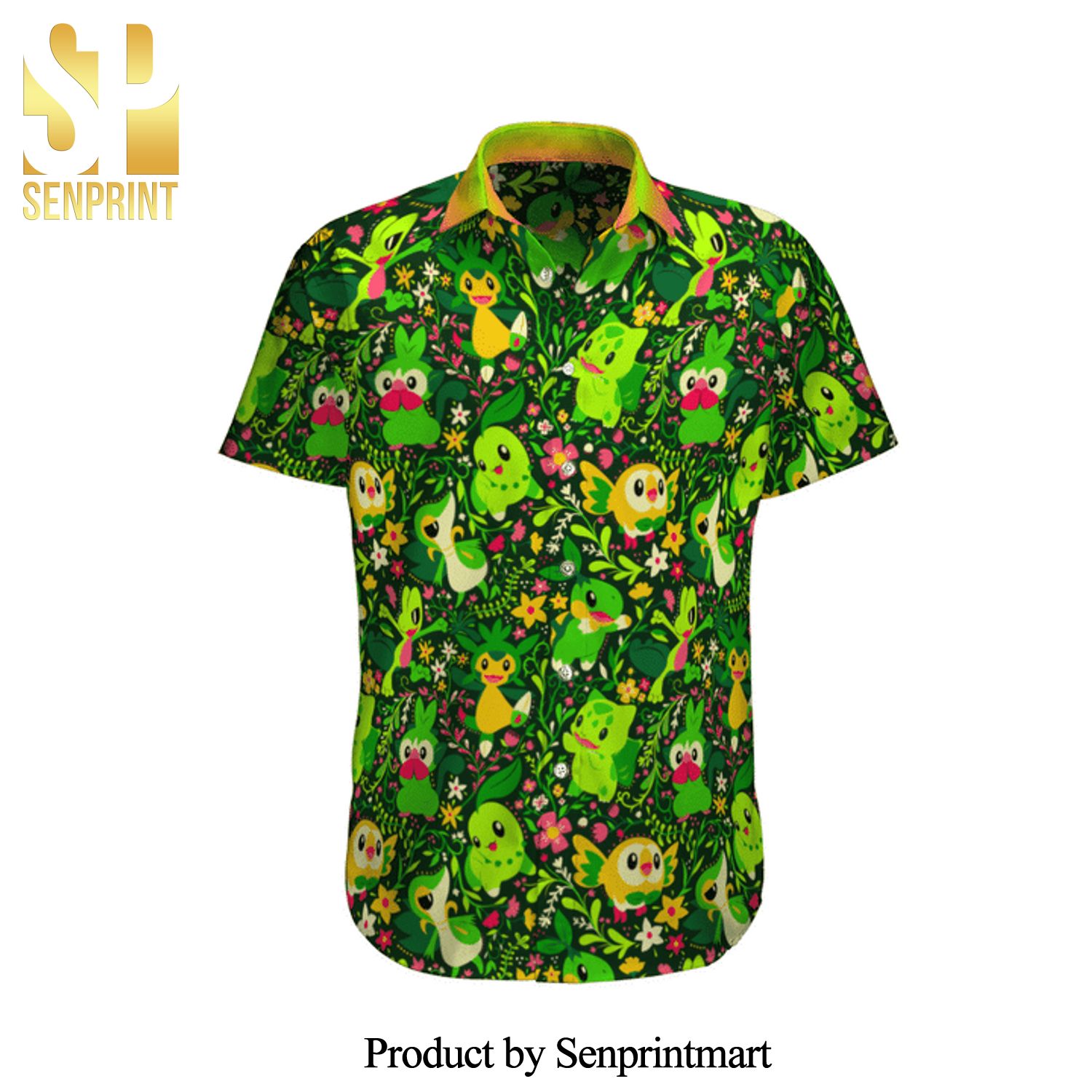 Grass Type Pokemon Floral Pattern Full Printing Hawaiian Shirt – Green