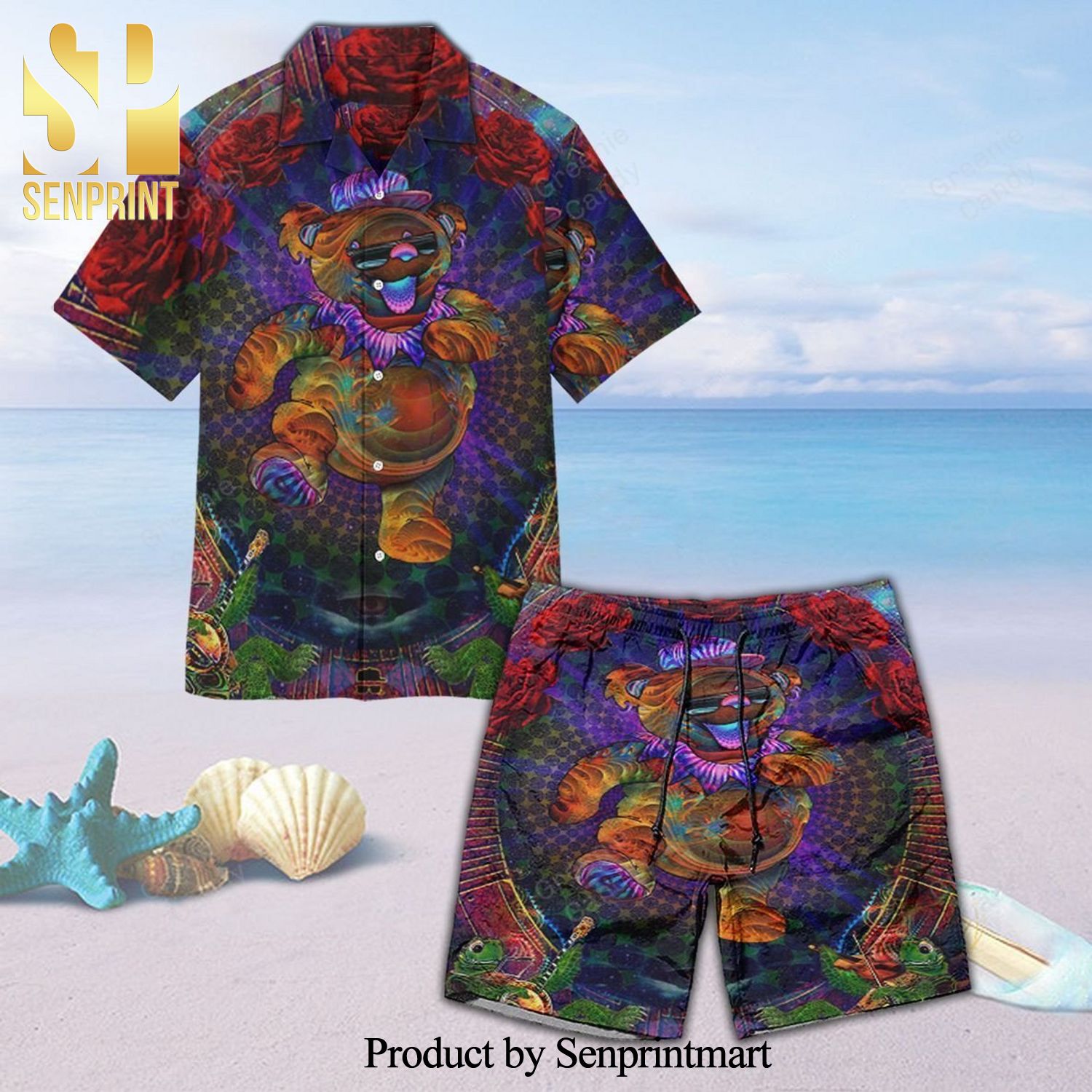 Grateful Dead Bear Full Printing Hawaiian Shirt And Beach Short