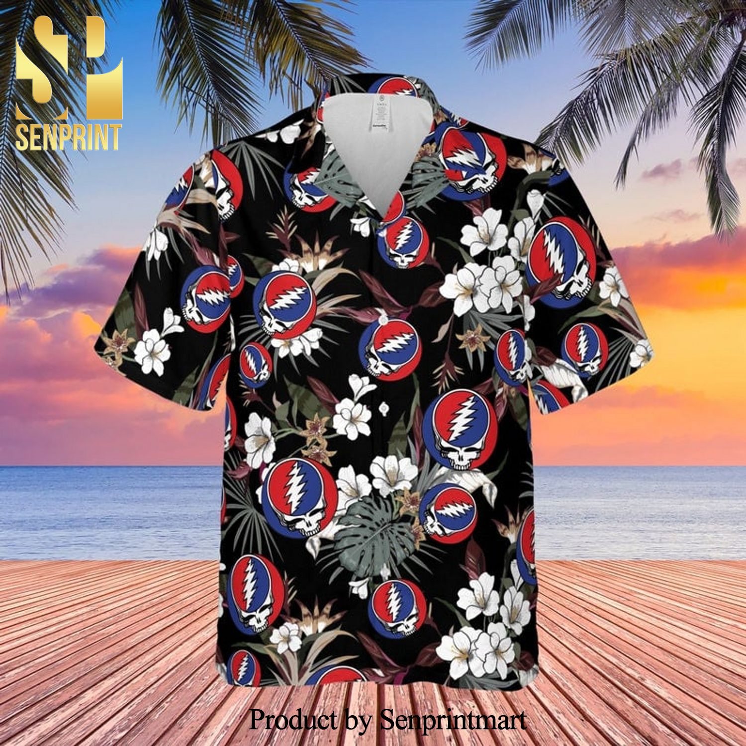 Grateful Dead Rock Band And Logo Tropical Forest Full Printing Hawaiian Shirt – Black