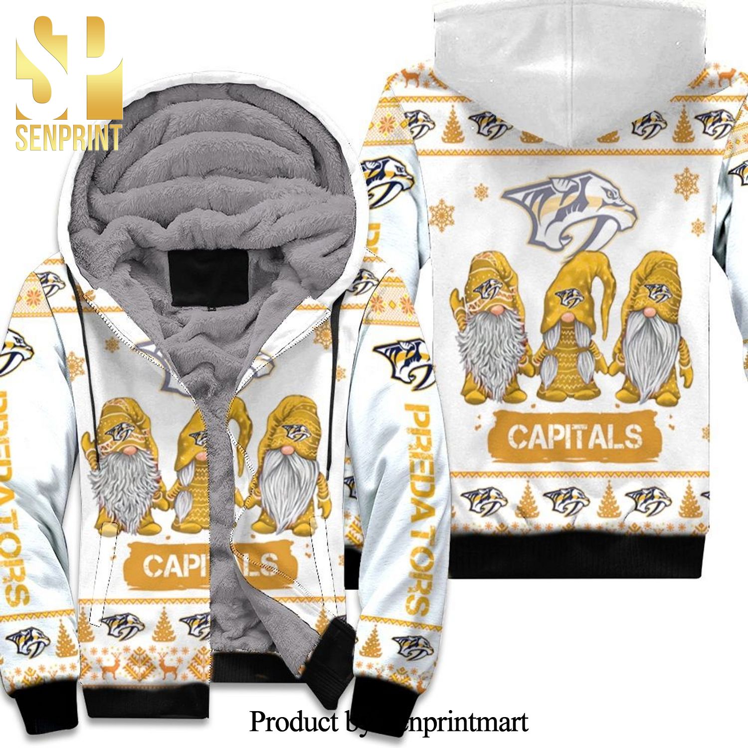 Christmas Gnomes Nashville Predators Best Combo All Over Print Unisex Fleece Hoodie