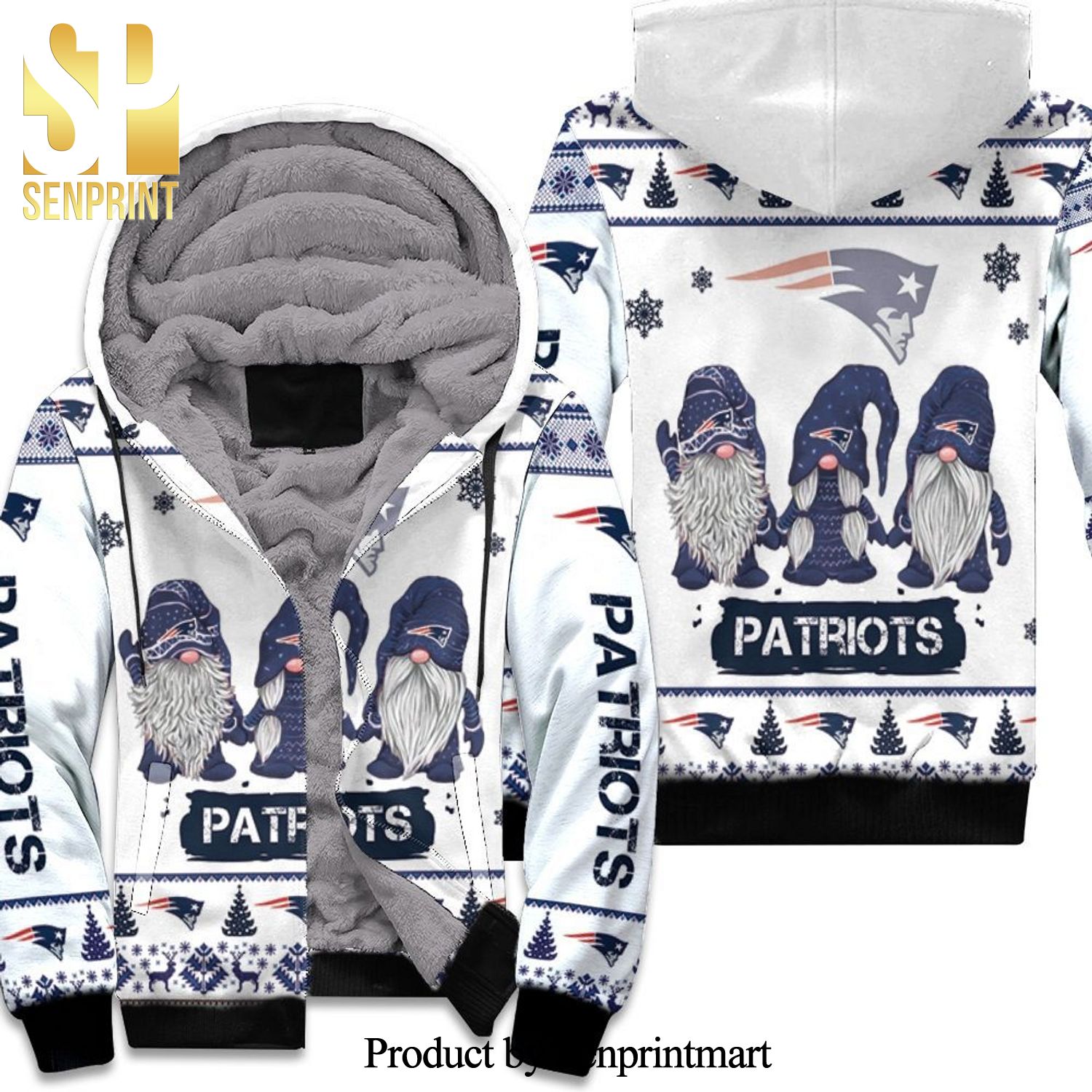 Christmas Gnomes New England Patriots Street Style All Over Print Unisex Fleece Hoodie