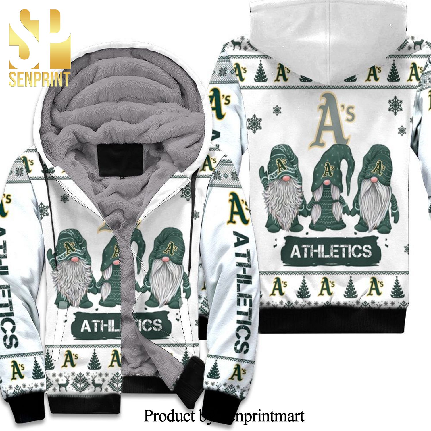 Christmas Gnomes Oakland Athletics New Outfit Full Printed Unisex Fleece Hoodie