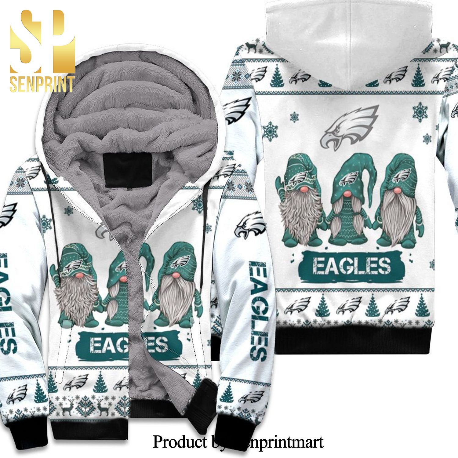 Christmas Gnomes Philadelphia Eagles New Style Full Print Unisex Fleece Hoodie