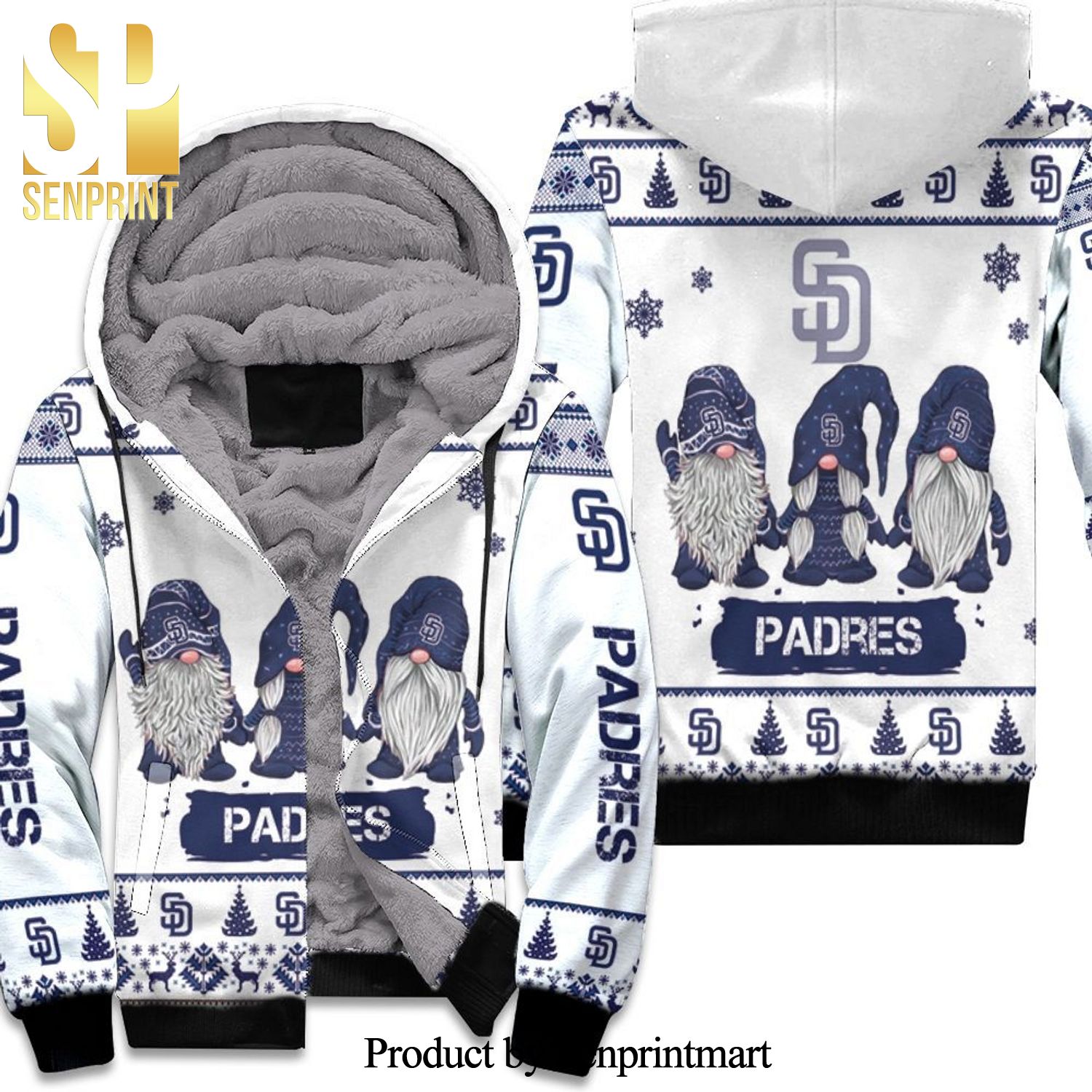 Christmas Gnomes San Diego Padres Full Print Unisex Fleece Hoodie