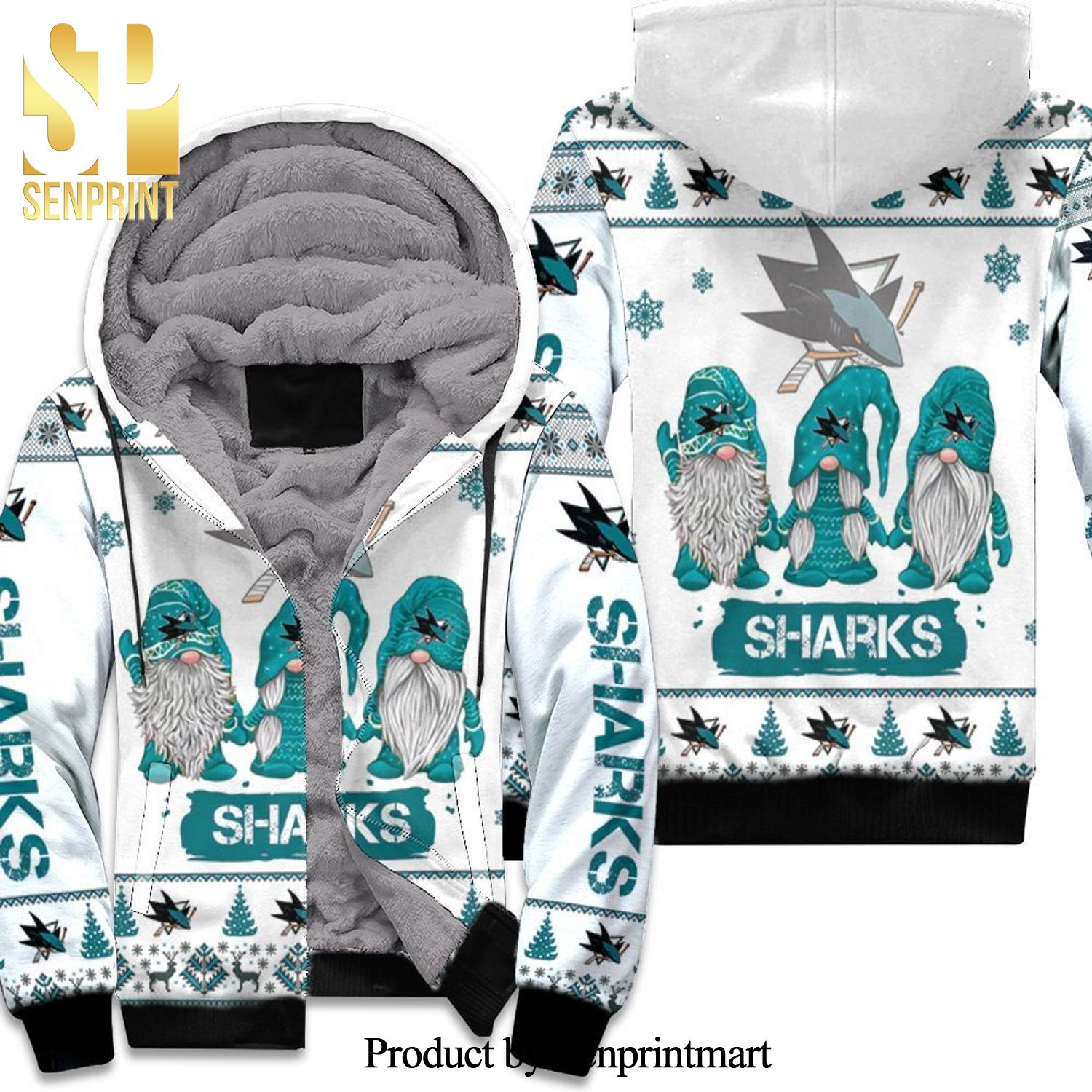 Christmas Gnomes San Jose Sharks Cool Version Unisex Fleece Hoodie