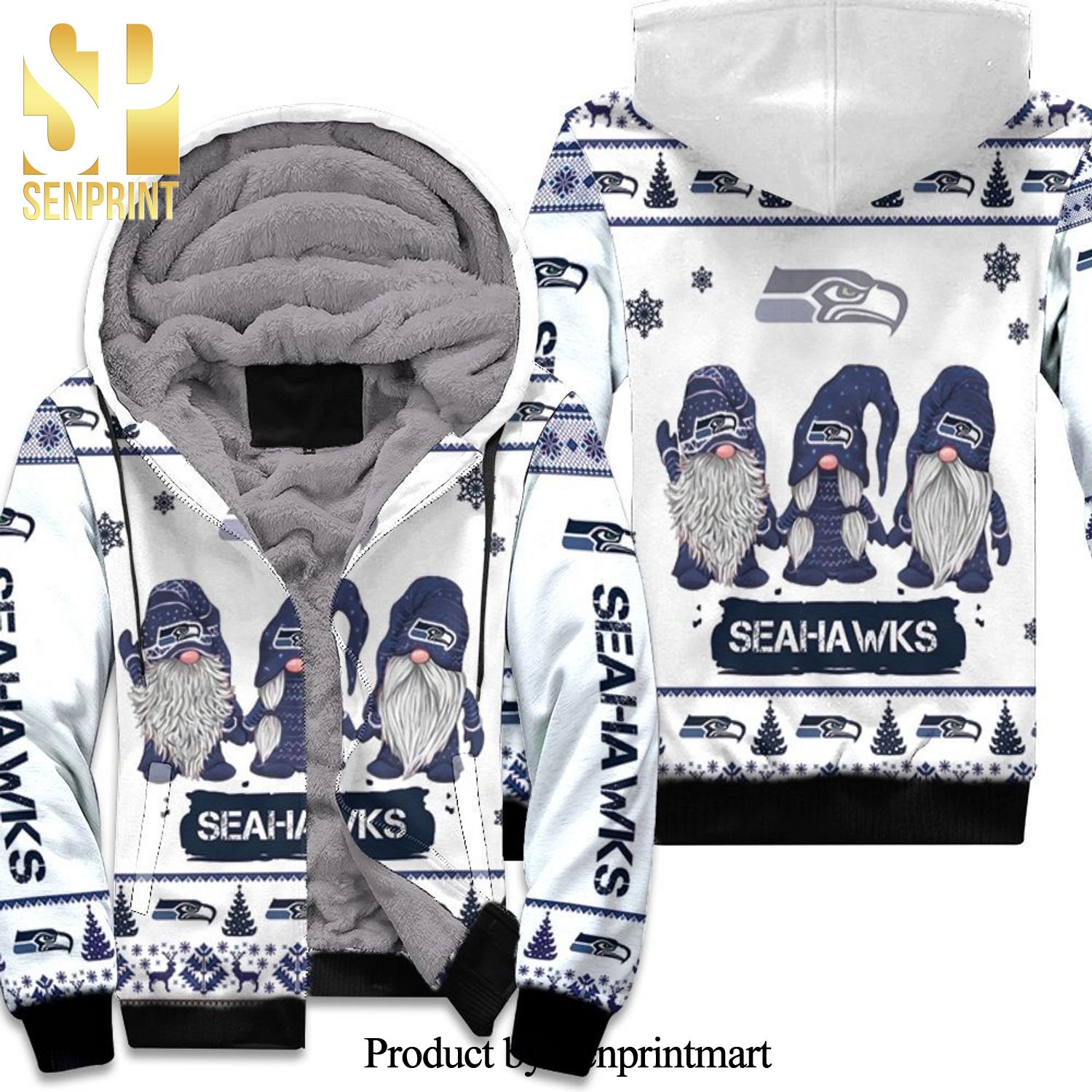 Christmas Gnomes Seattle Seahawks Hot Outfit Unisex Fleece Hoodie