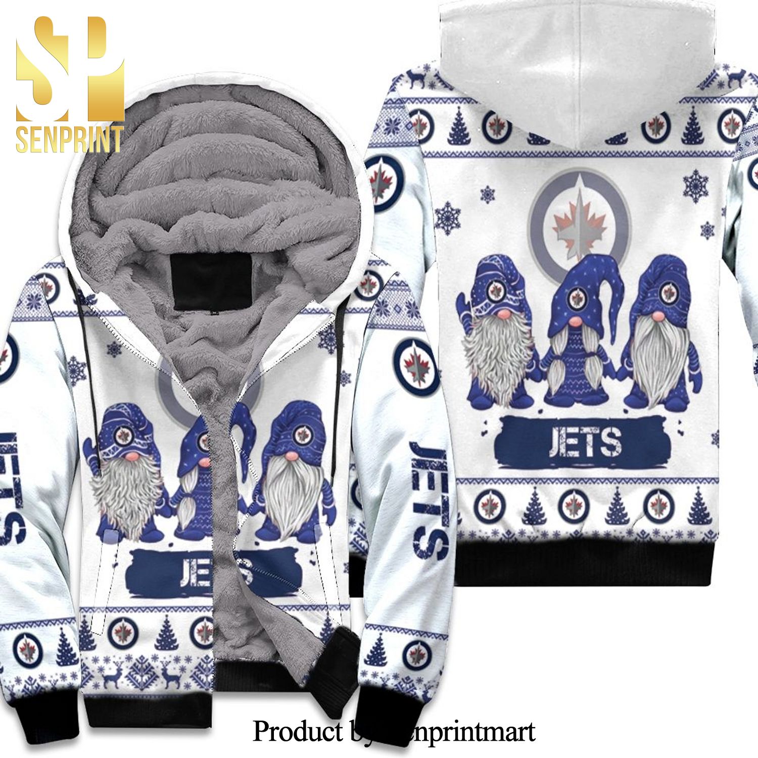 Christmas Gnomes Winnipeg Jets Best Combo Full Printing Unisex Fleece Hoodie