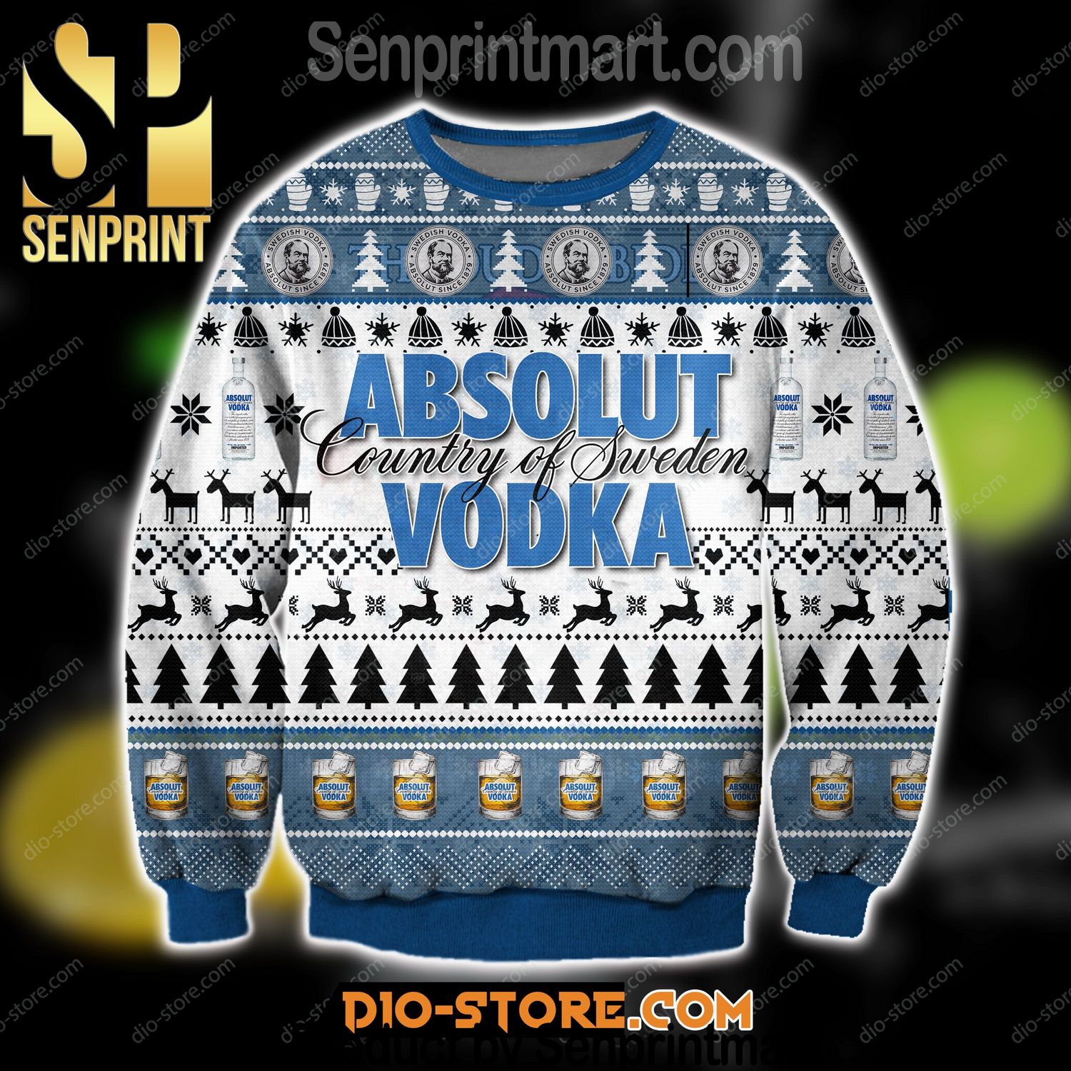 Absolut Vodka Xmas Time All Over Printed Wool Ugly Sweater