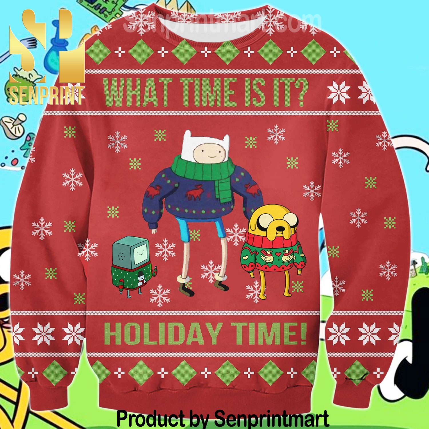 Adventure Time Chirtmas Time 3D Ugly Knit Sweater