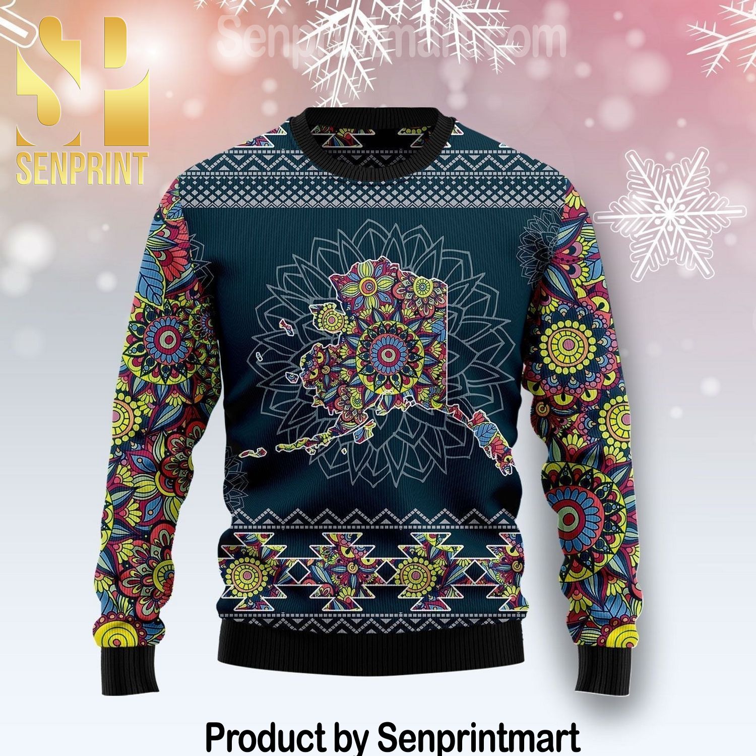 Alaska Blue Mandala Gift Ideas Wool Knitted Pattern Ugly Sweater