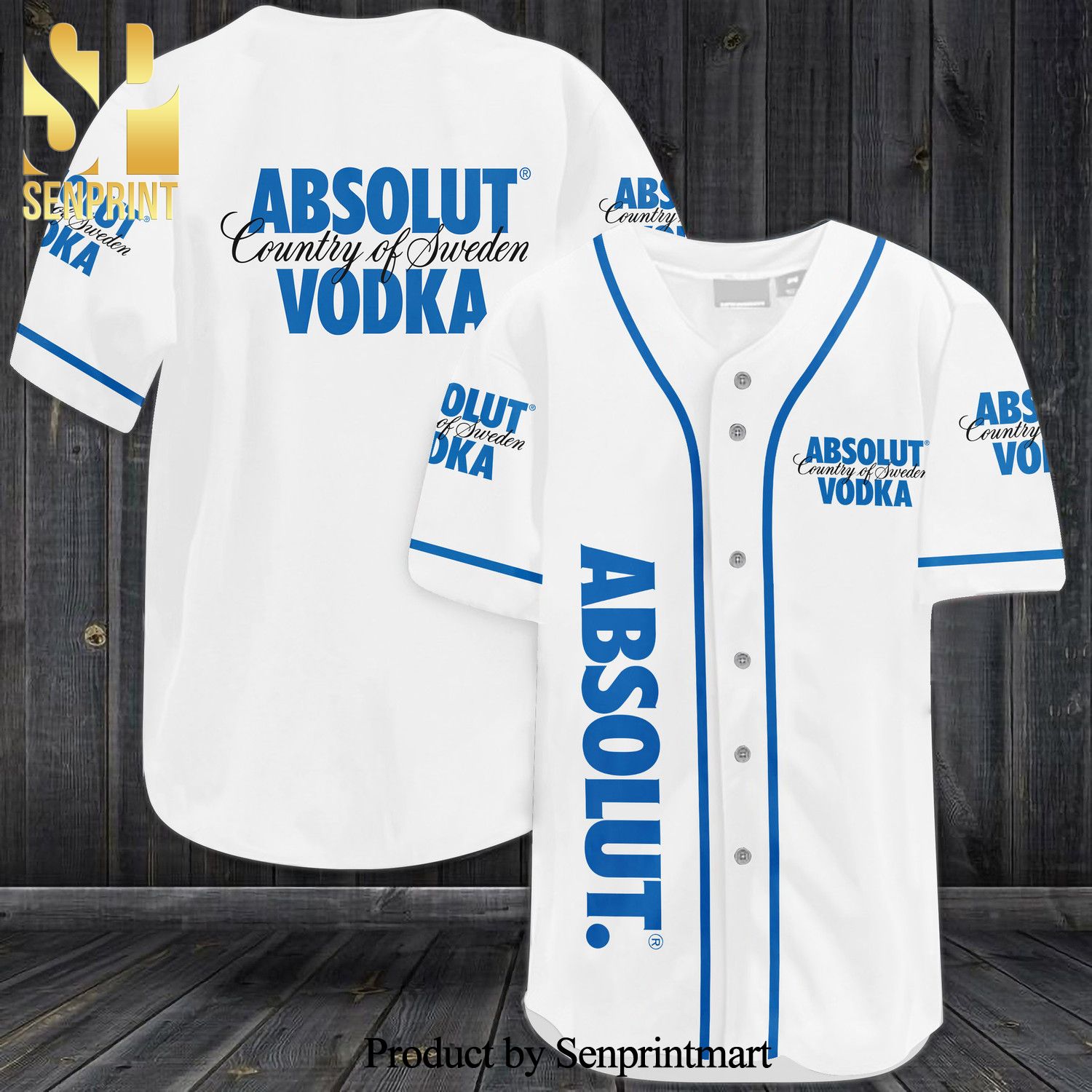 Absolut Vodka Country Of Sweden All Over Print Baseball Jersey – White