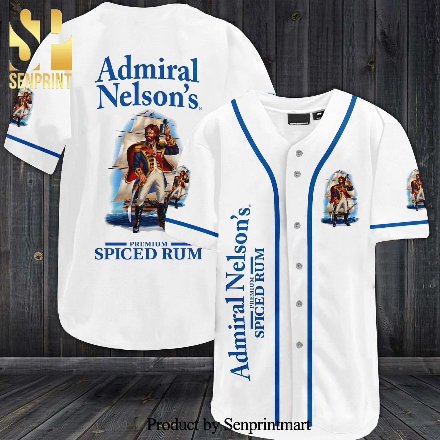 Admiral Nelson’s Spiced Rum All Over Print Unisex Baseball Jersey – White