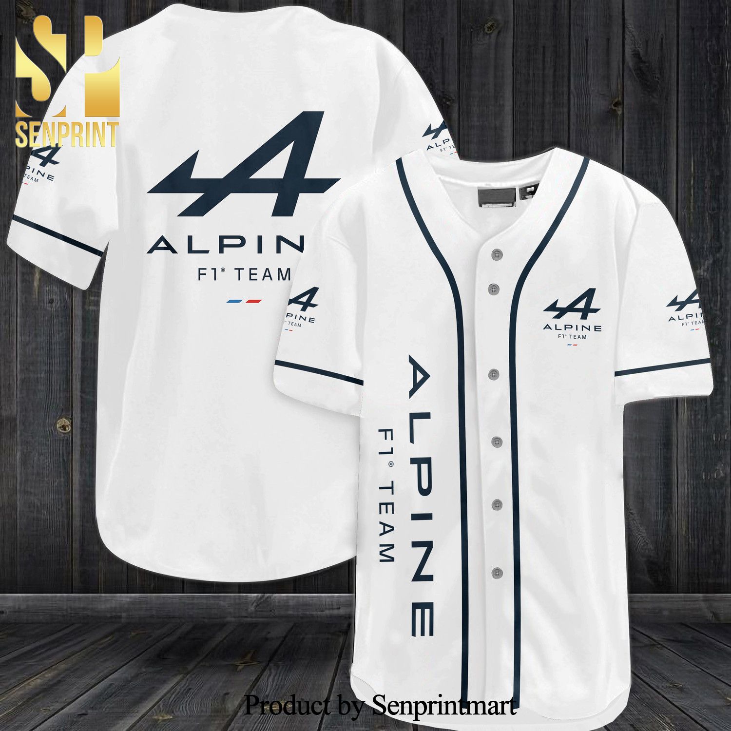 Alpine F1 Team All Over Print Baseball Jersey – White