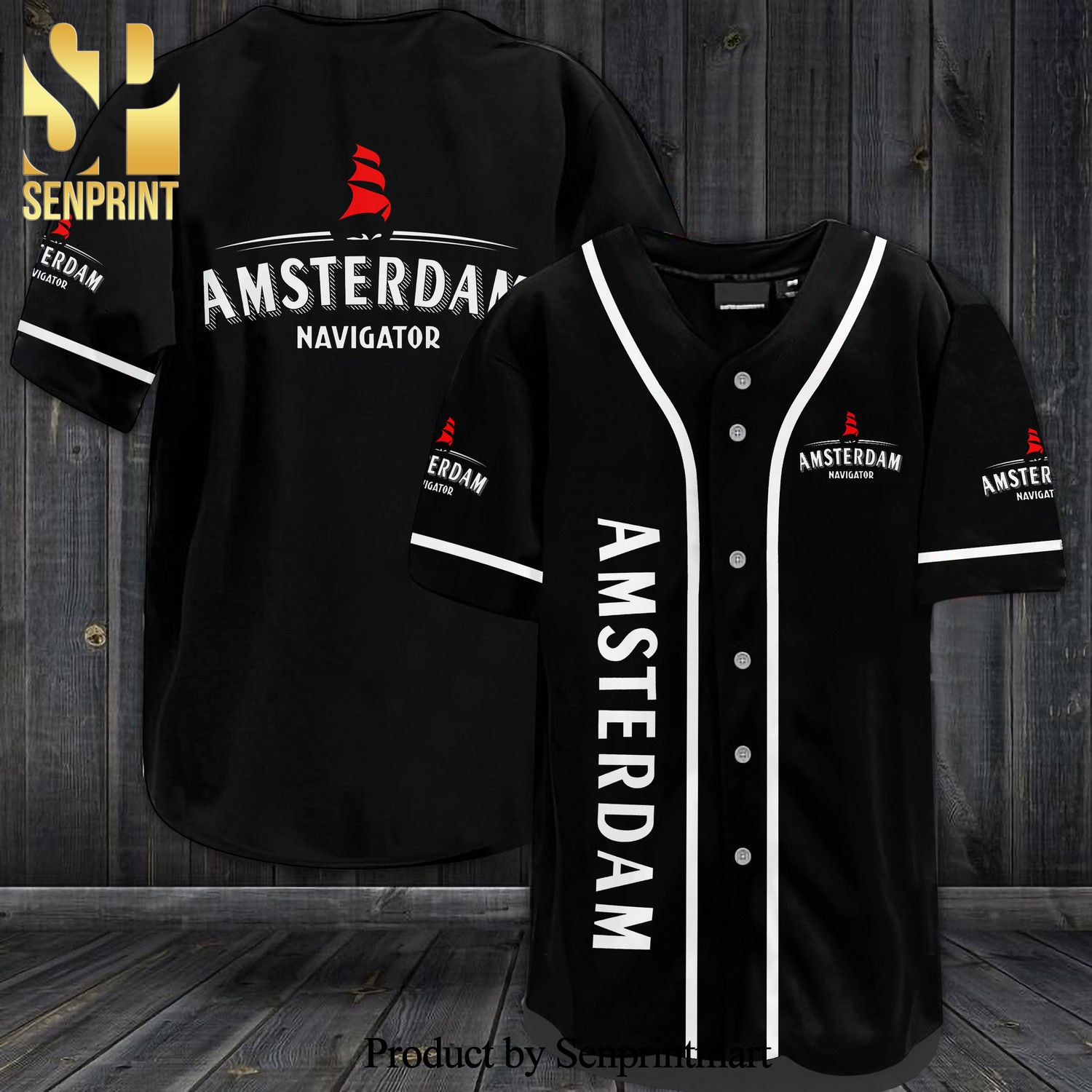 Amsterdam Beer All Over Print Unisex Baseball Jersey – Black