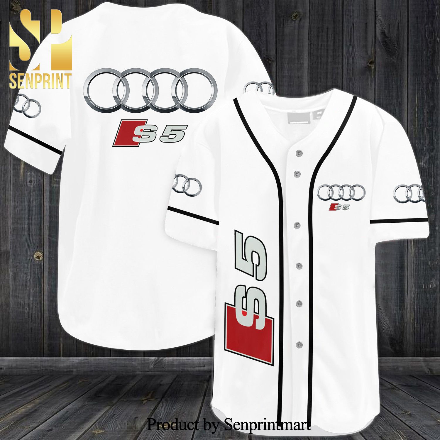 Audi S5 All Over Print Baseball Jersey – White
