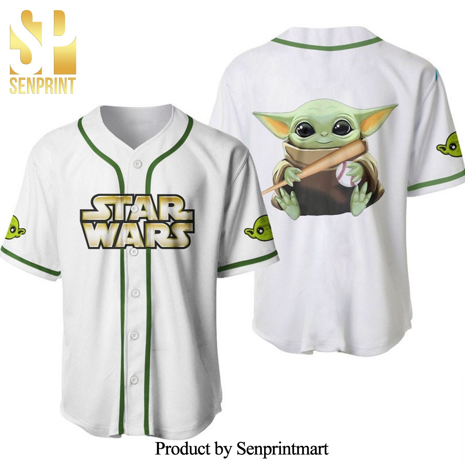 Baby Yoda Star Wars All Over Print Unisex Baseball Jersey – White