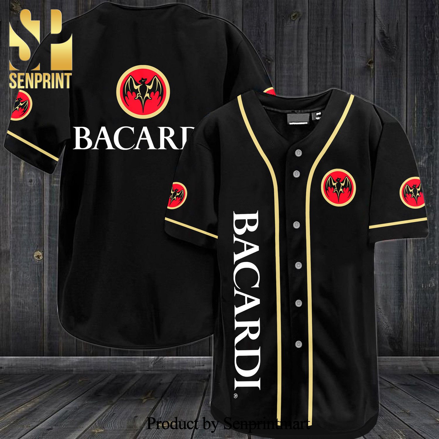 Bacardi All Over Print Baseball Jersey – Black