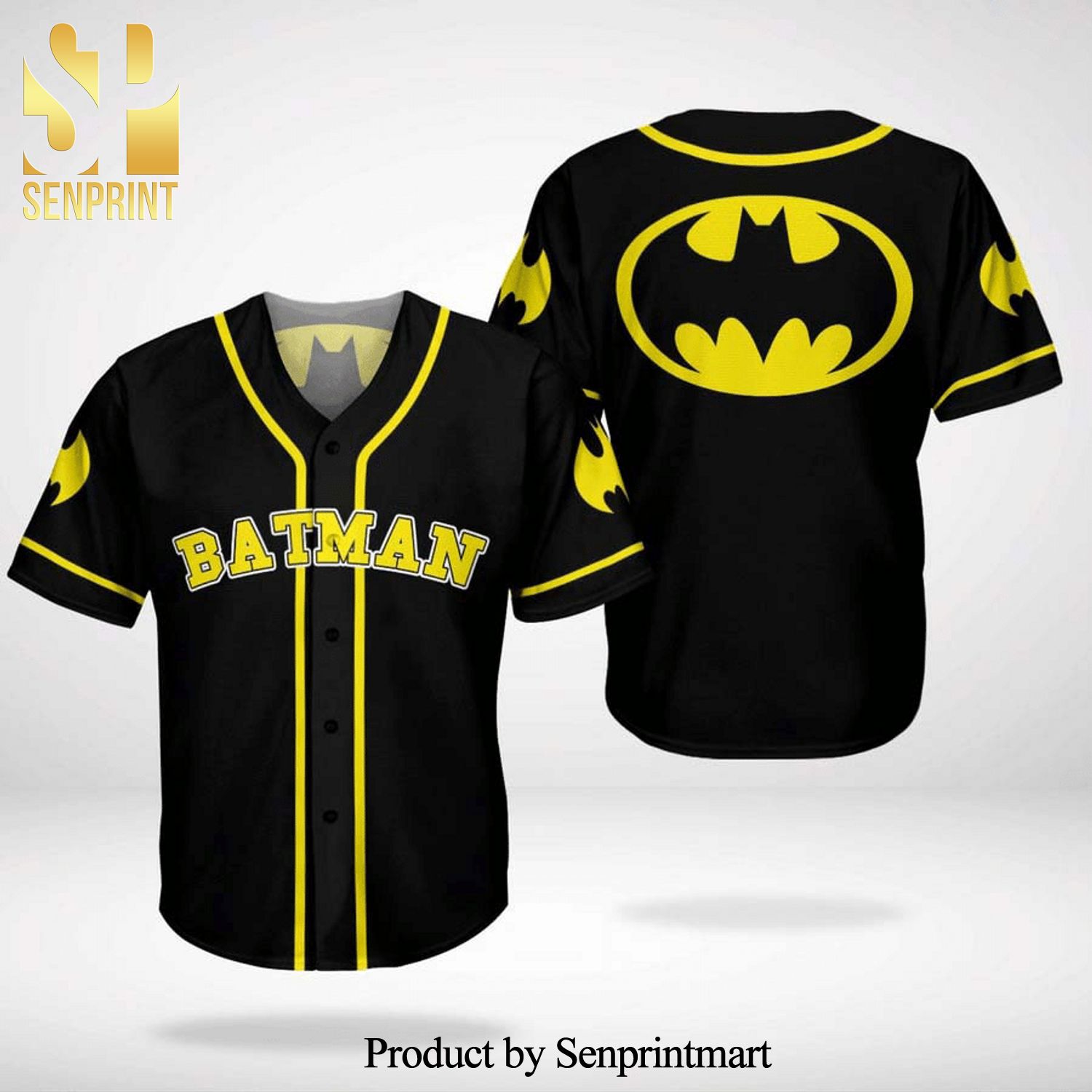 Batman Dark Knight Symbol Full Printing Baseball Jersey – Yellow Black