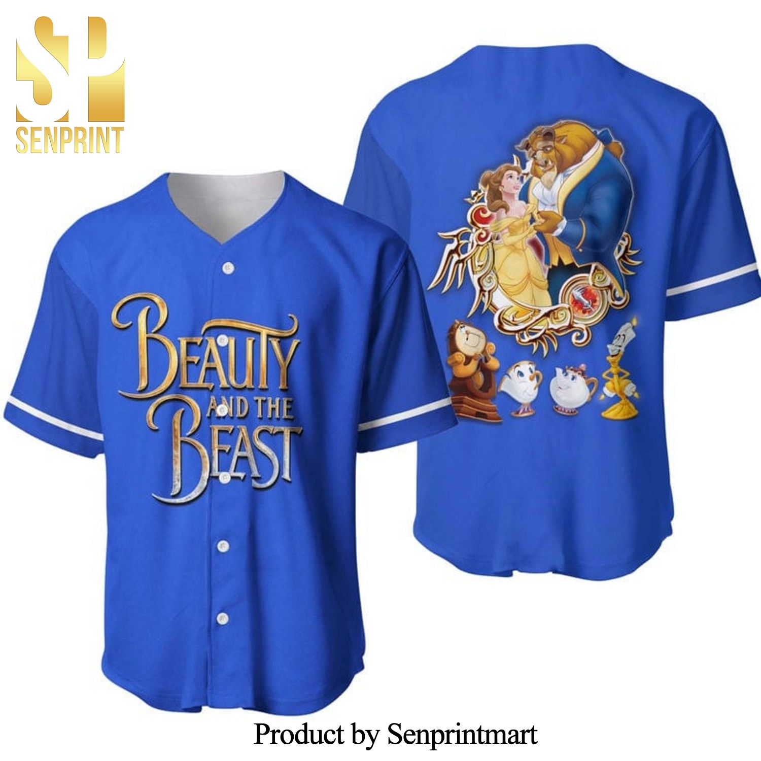 Beauty And The Beast All Over Print Baseball Jersey – Blue