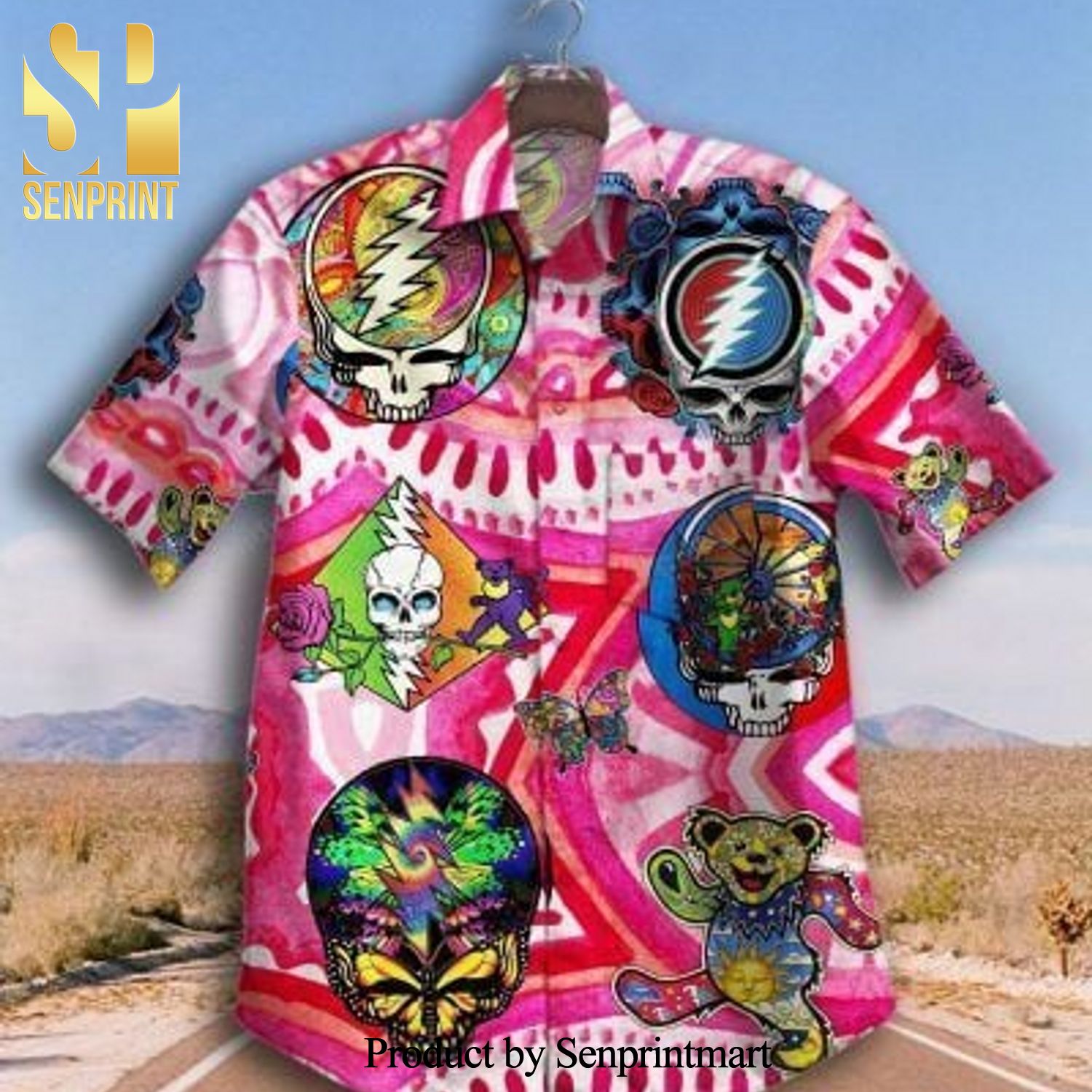 Grateful Dead Symbols Full Printing Unisex Hawaiian Shirt And Beach Short – Pink