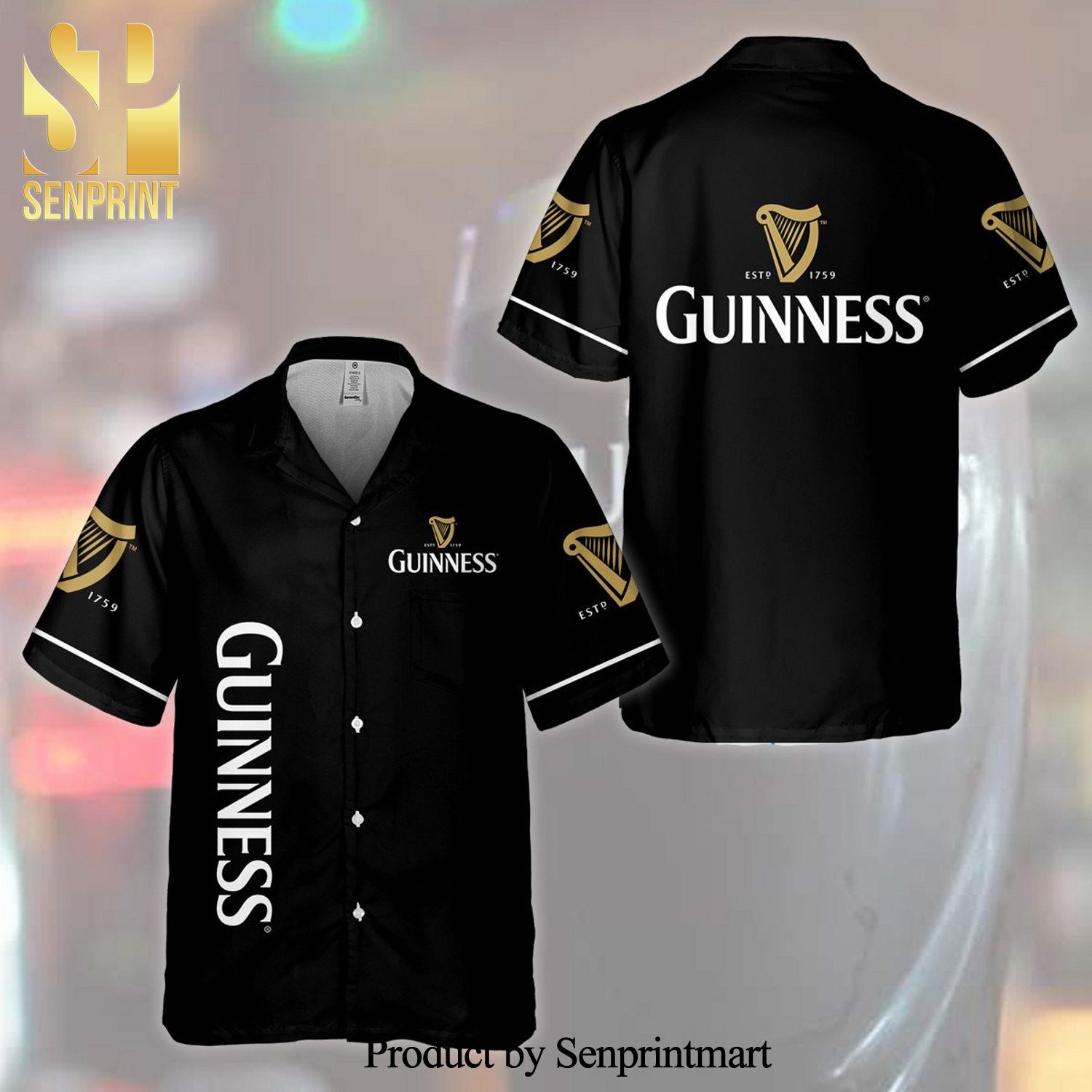 Guinness Beer Full Printing Hawaiian Shirt – Black