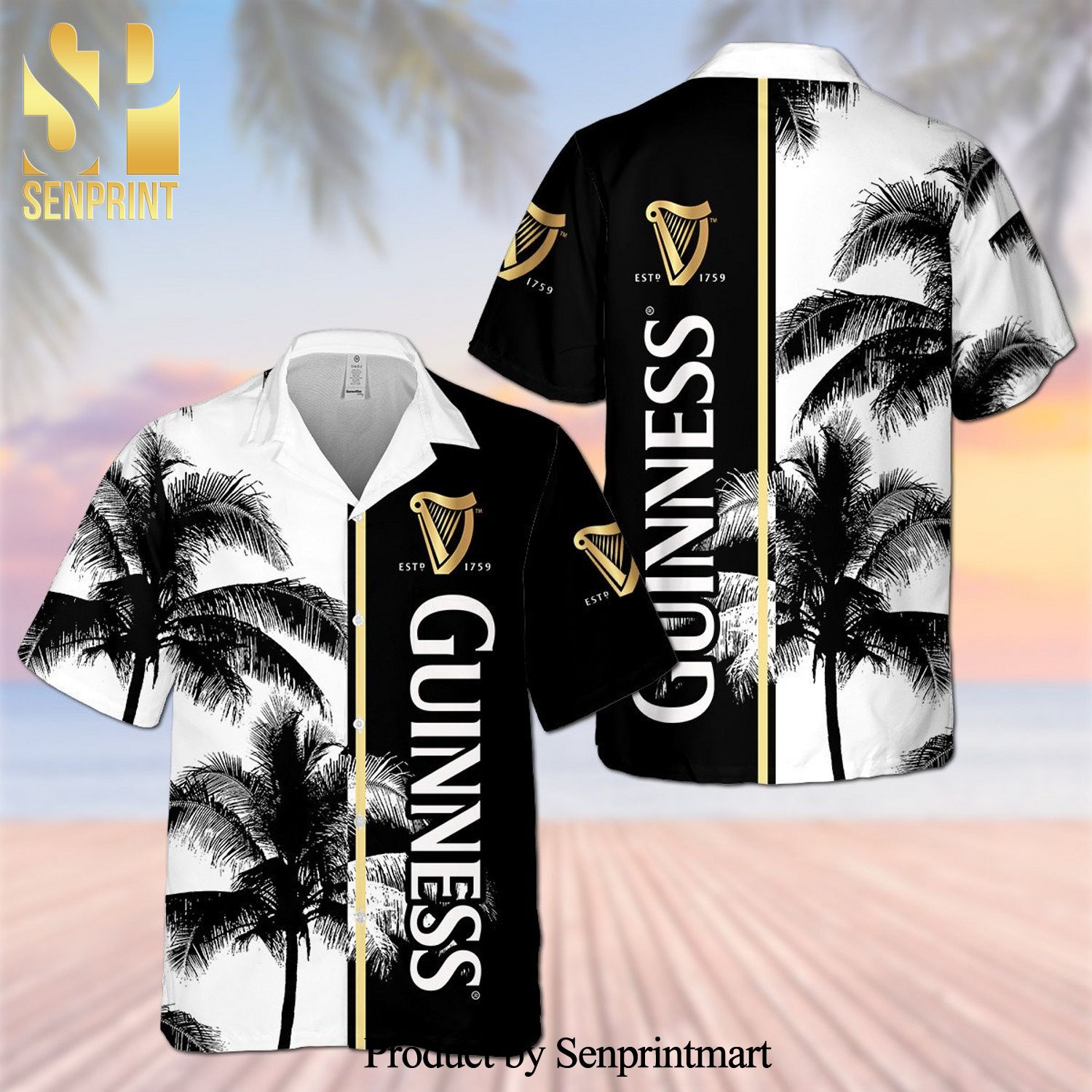 Guinness Beer Palm Tree Full Printing Aloha Summer Beach Hawaiian Shirt – Black White