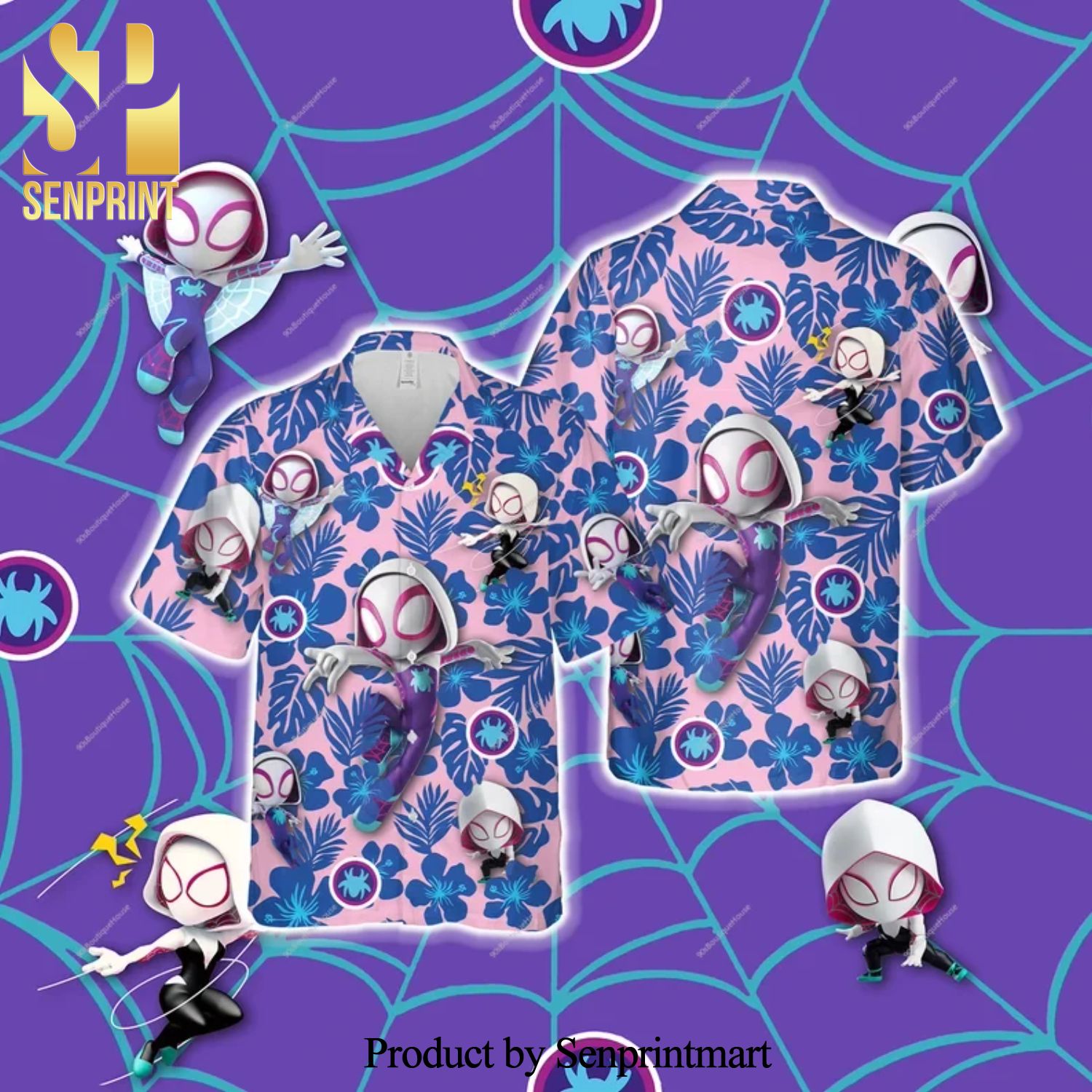 Gwen Stacy Spider Man Marvel Full Printing Hawaiian Shirt – Pink