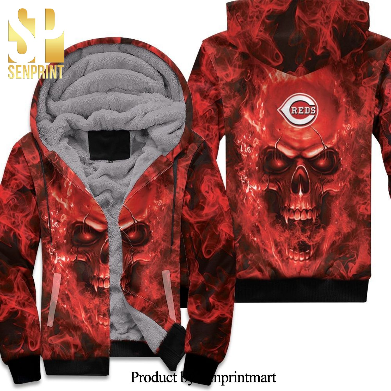 Cincinnati Reds Mlb Fans Skull 3D Unisex Fleece Hoodie