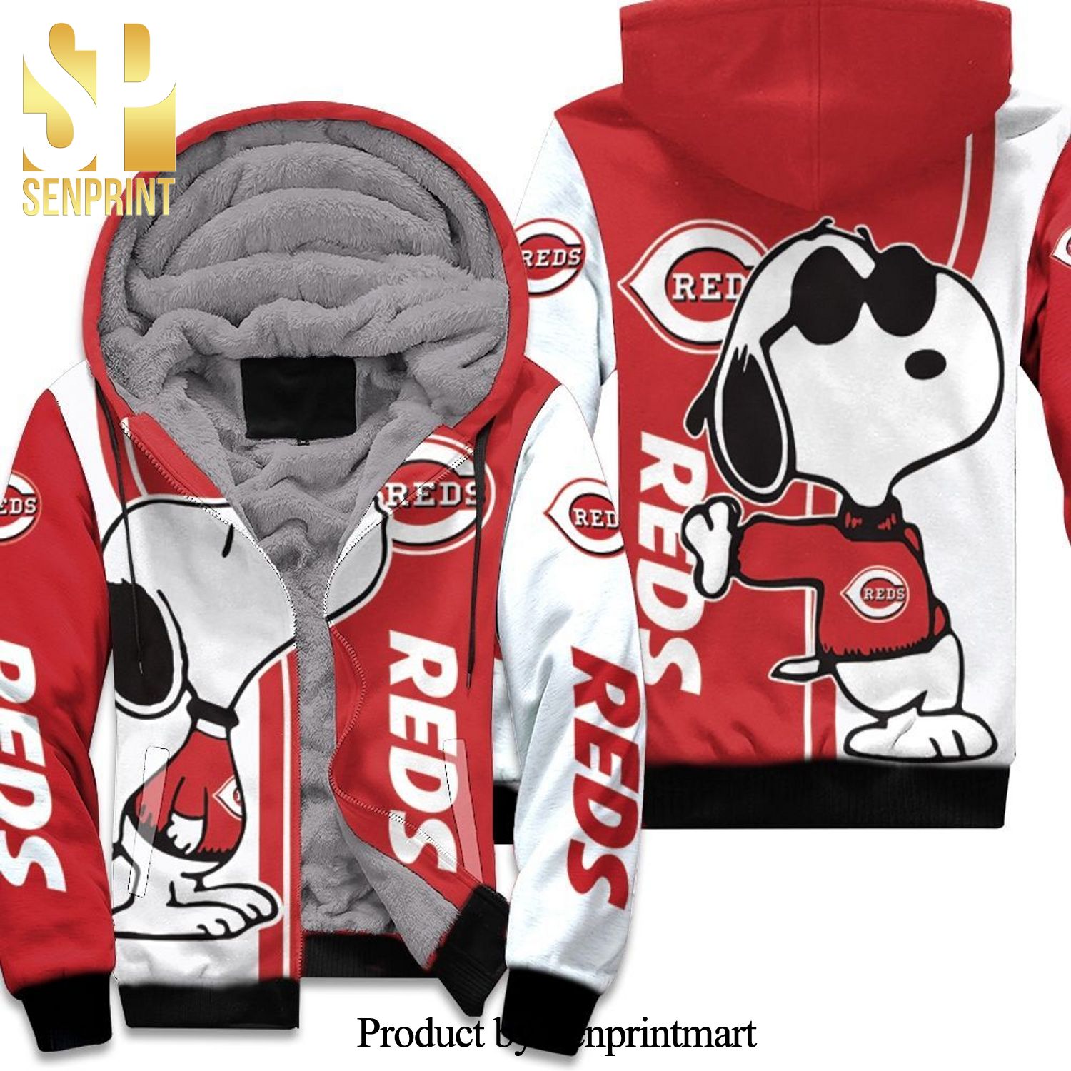 Cincinnati Reds Snoopy Lover Full Printing Unisex Fleece Hoodie