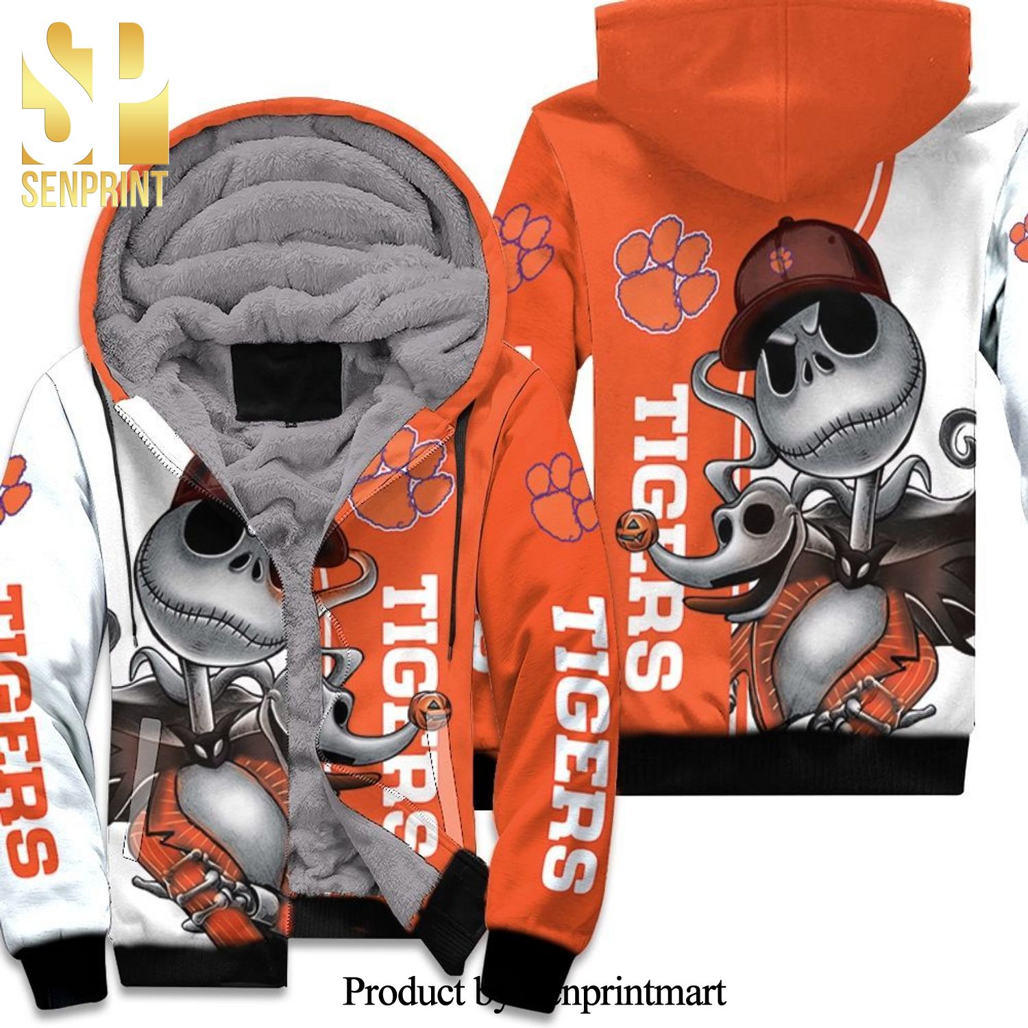 Clemson Tigers Jack Skellington And Zero Street Style Unisex Fleece Hoodie