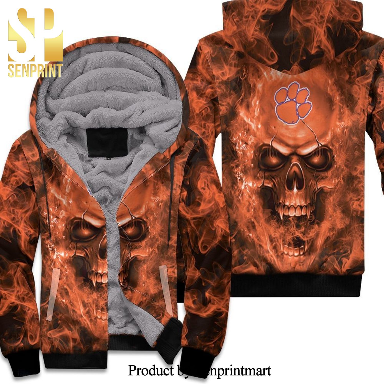 Clemson Tigers NCAA Fans Skull Cool Version Unisex Fleece Hoodie